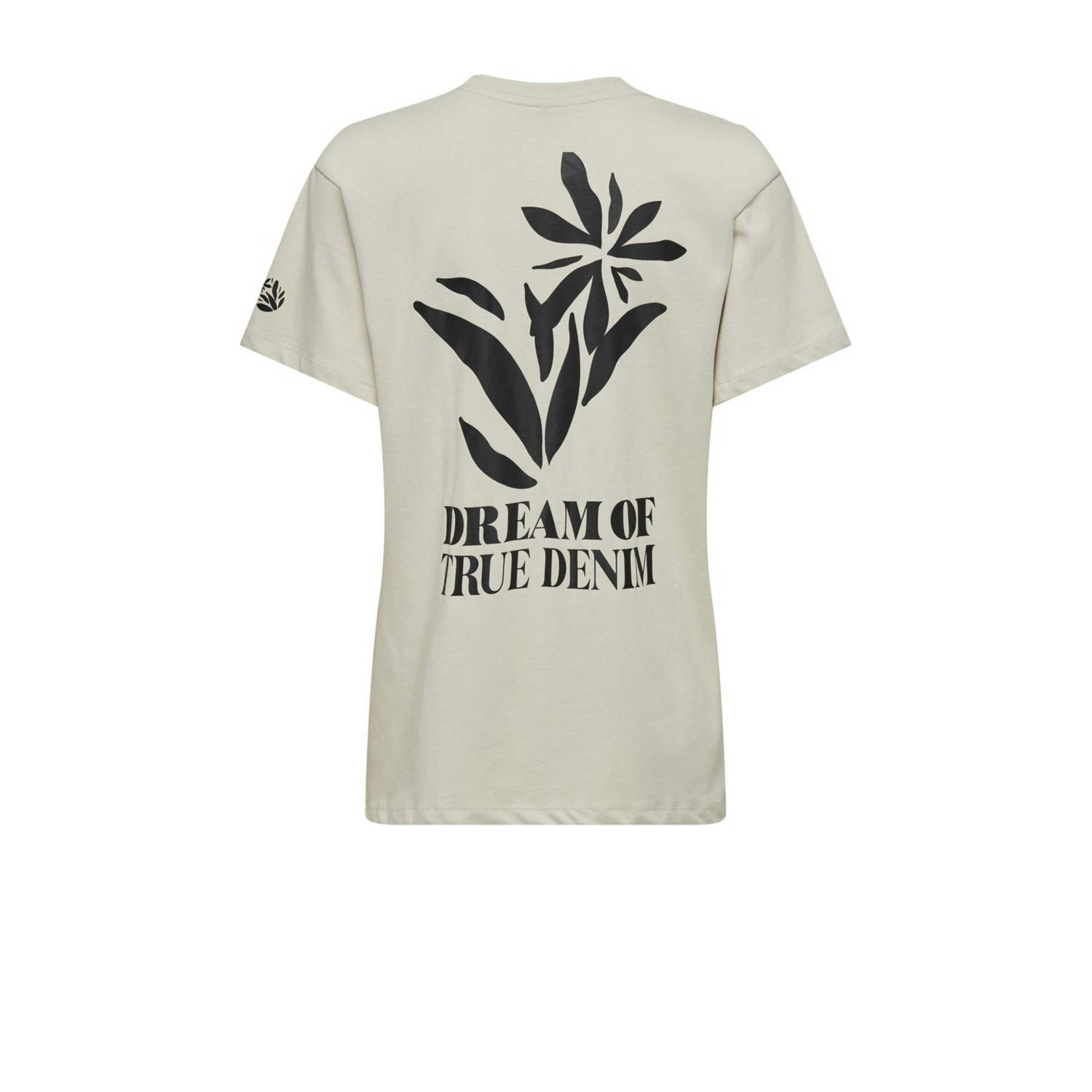 ONLY T-shirt ONLFLEUR met printopdruk beige zwart