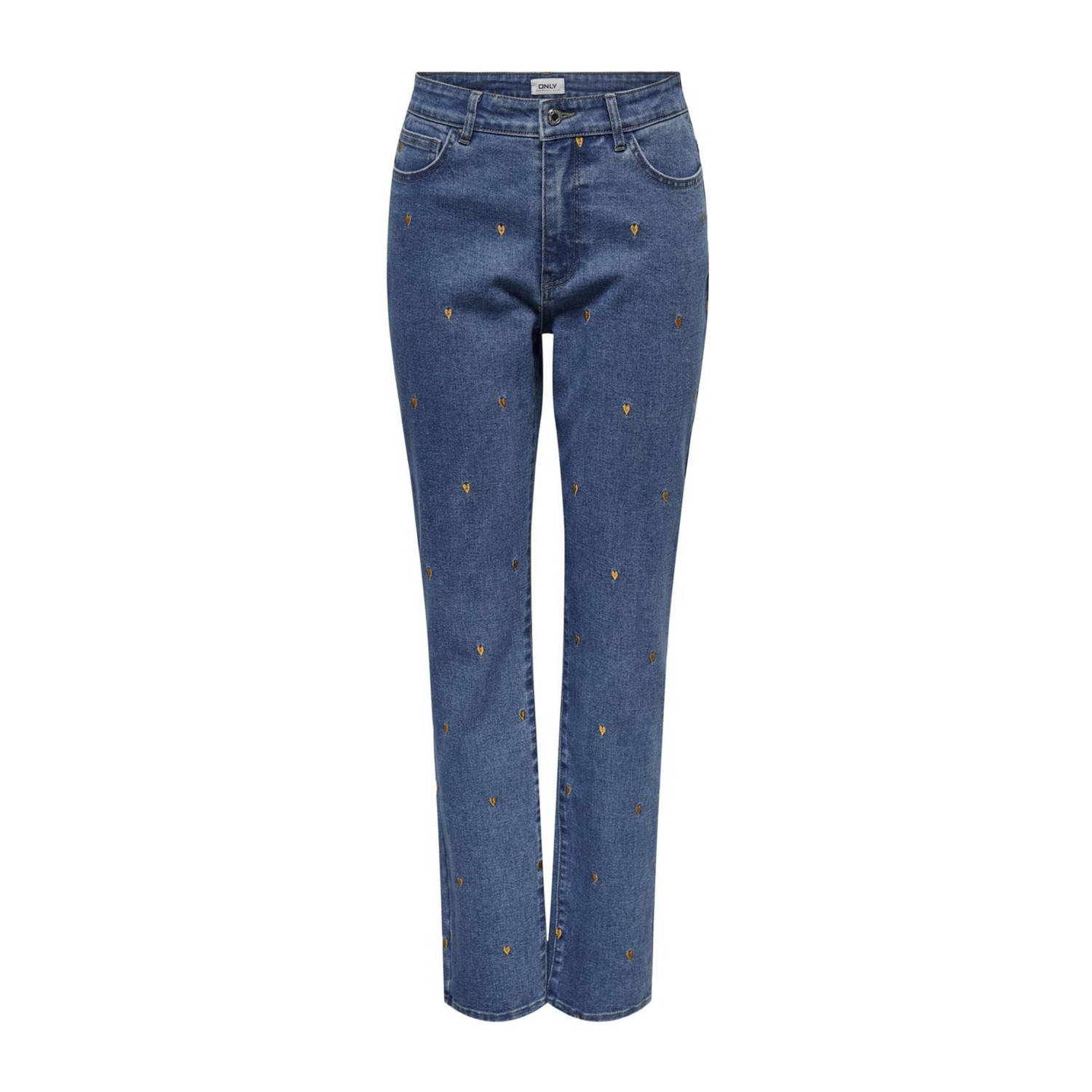 ONLY straight leg jeans ONLRILEY met hartjes medium blue denim