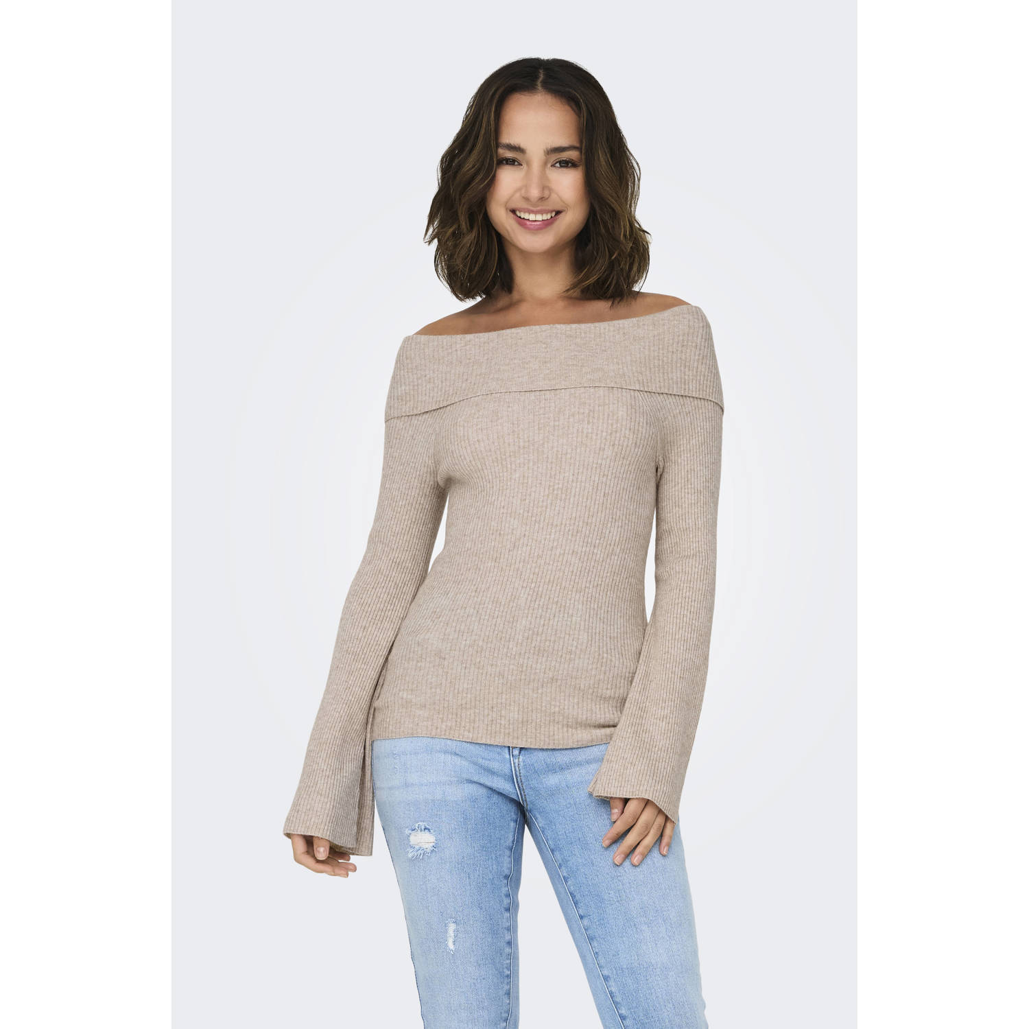 ONLY off shoulder top ONLJAYDEN lichtbruin