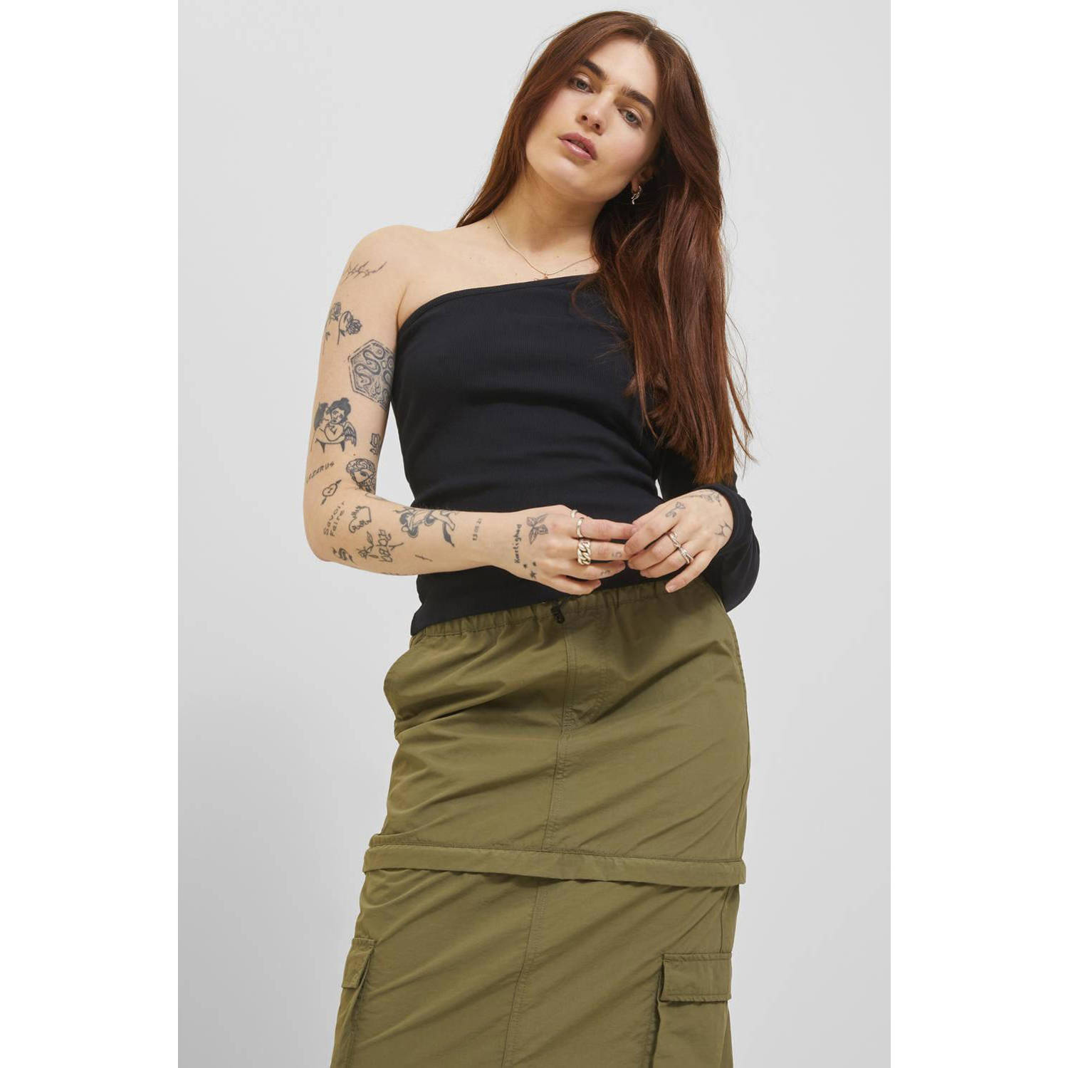 Jack & jones Eén Schouder Rib Top Zwart Black Dames