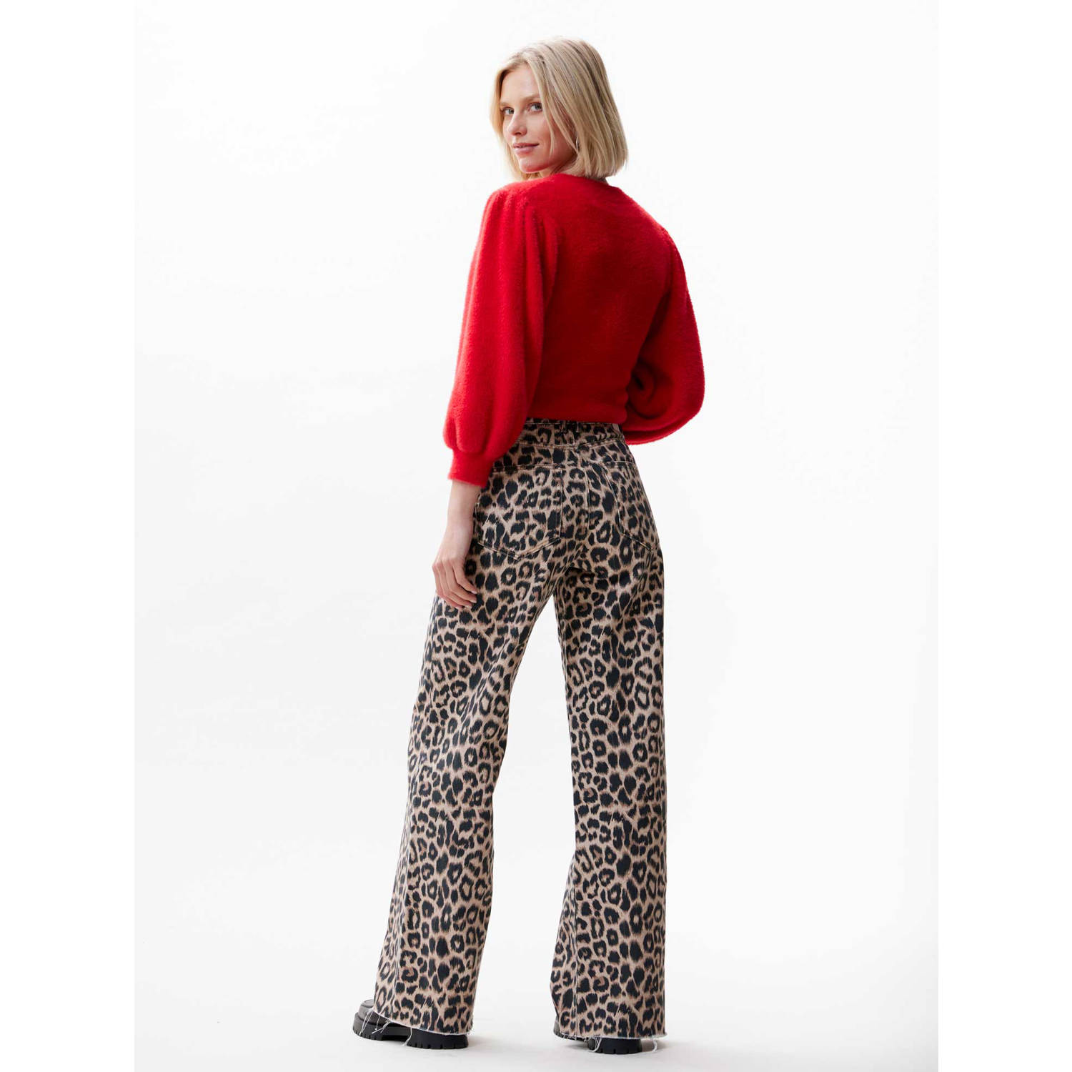 Catwalk Junkie high waist loose jeans met panterprint bruin zwart
