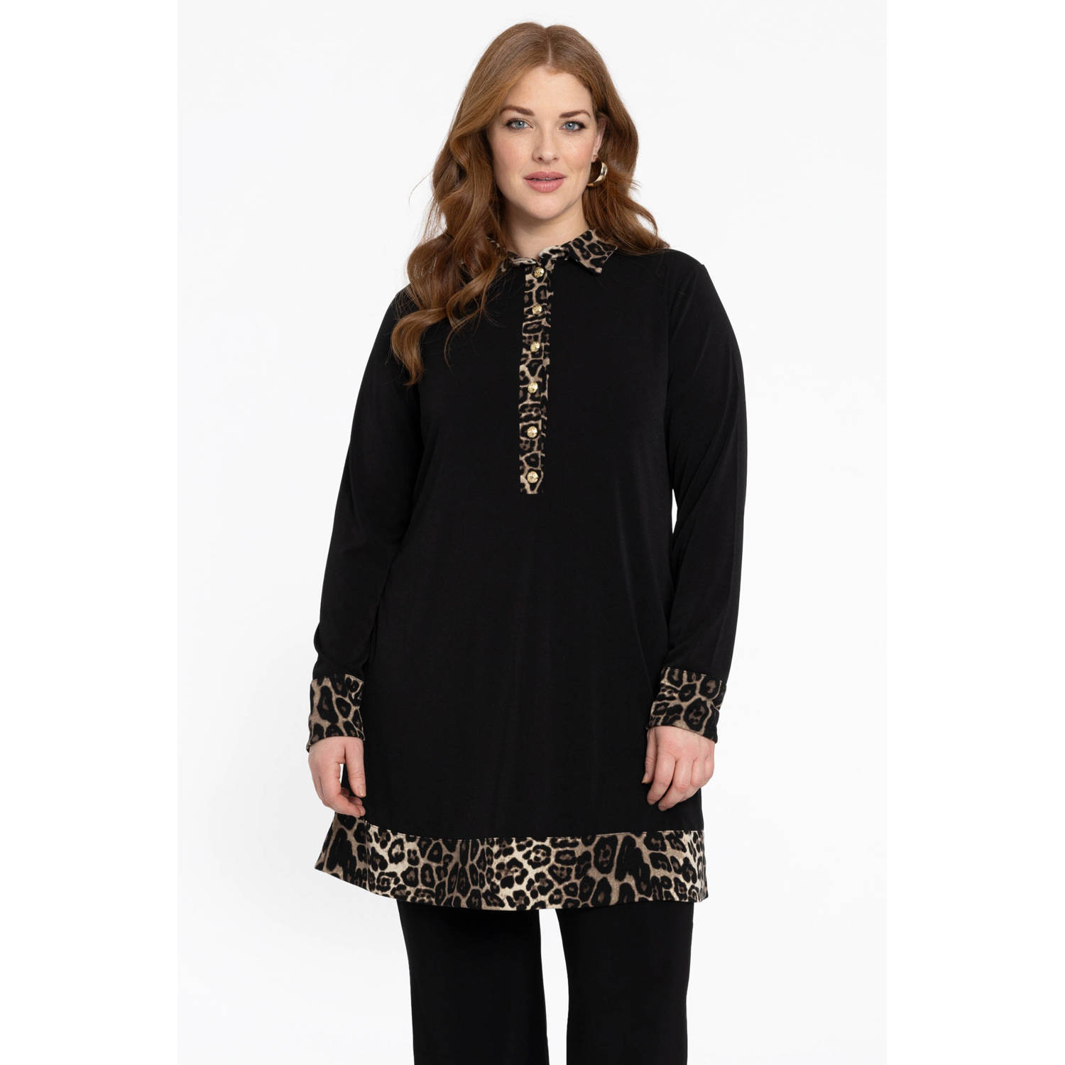 YOEK tuniek met contrastbies zwart