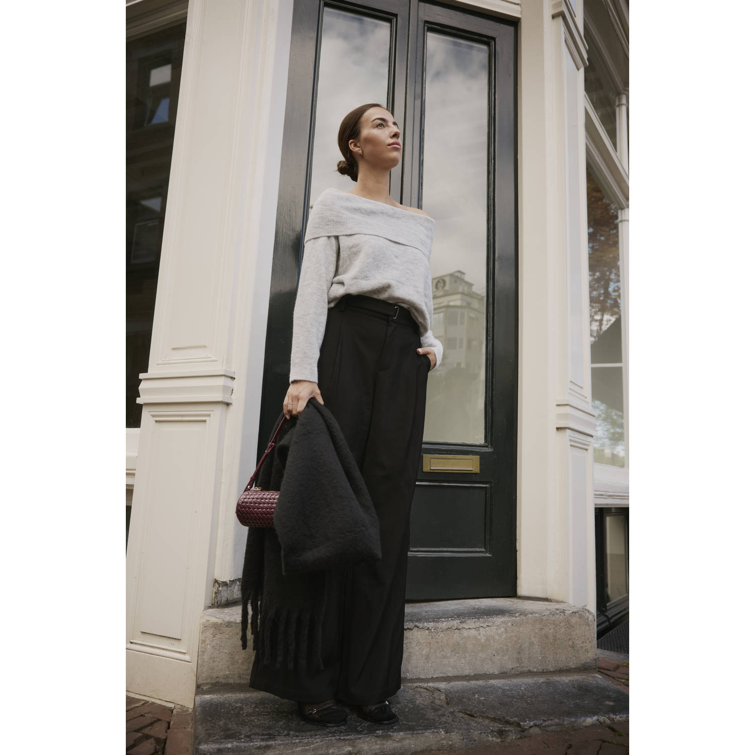 VILA Jipp Heldoorn x Wehkamp high waist wide leg pantalon zwart