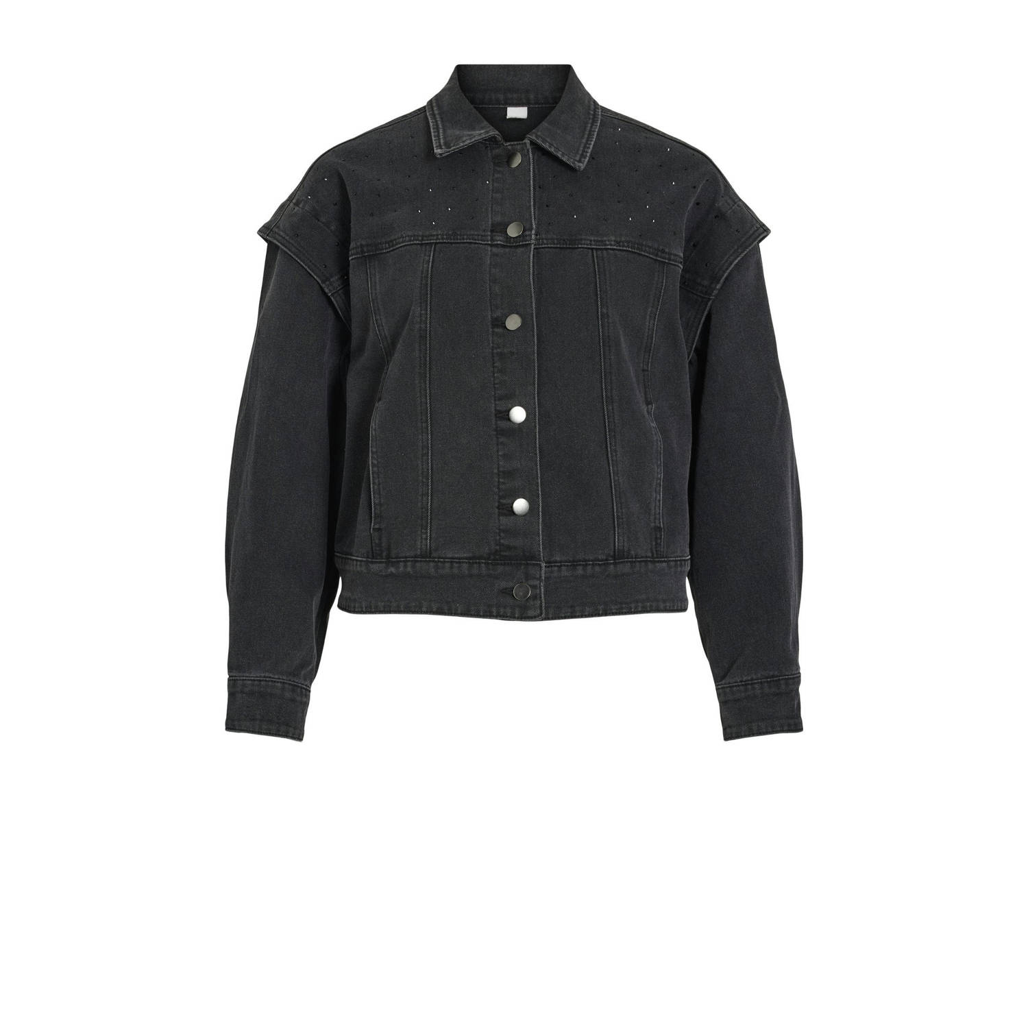 VILA Jipp Heldoorn x Wehkamp spijkerjasje met strass steentjes VILINE black denim