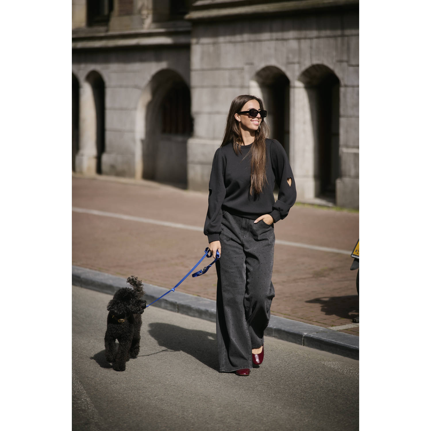 VILA Jipp Heldoorn x Wehkamp high waist wide leg jeans met strass steentjes VILINE black denim