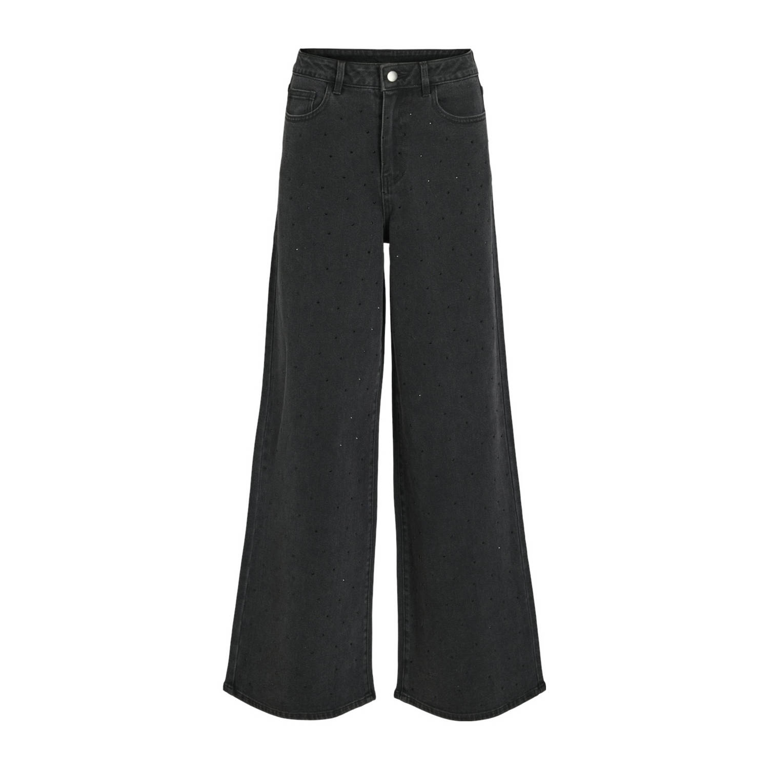 VILA Jipp Heldoorn x Wehkamp high waist wide leg jeans met strass steentjes VILINE black denim