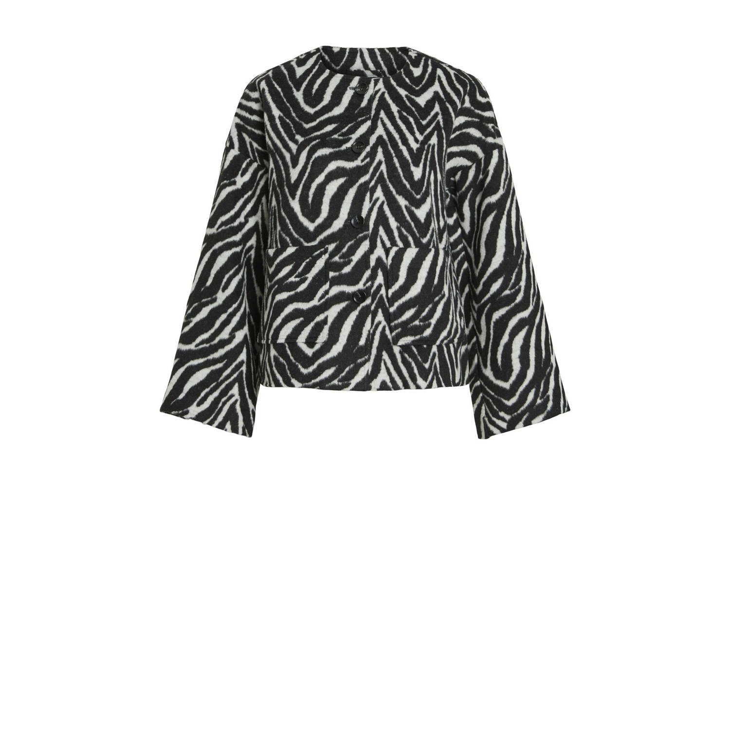 VILA Jipp Heldoorn x Wehkamp hairy jasje VIJULIA met zebraprint zwart wit