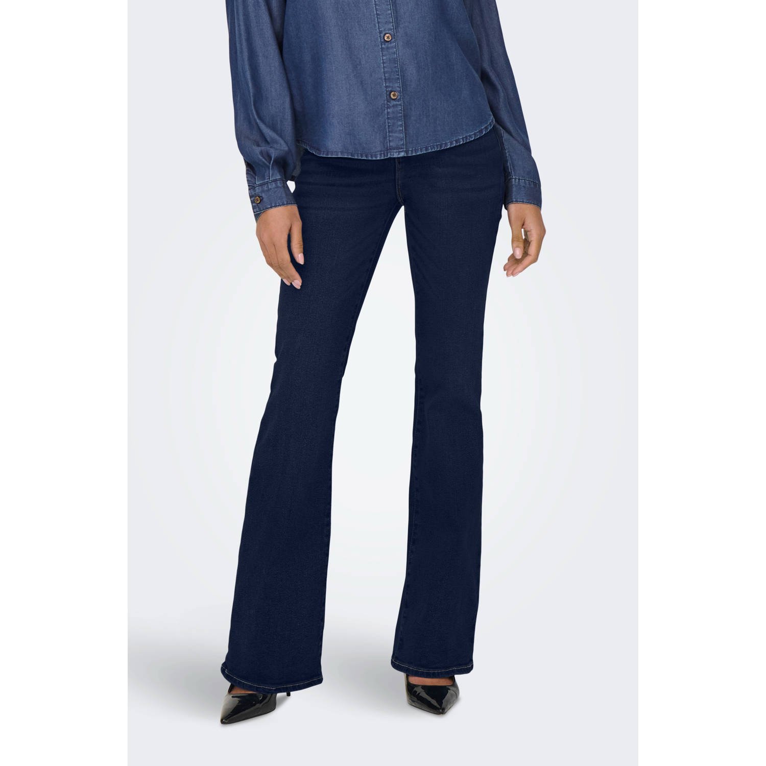 ONLY high waist flared jeans ONLHENNI dark blue denim rinse