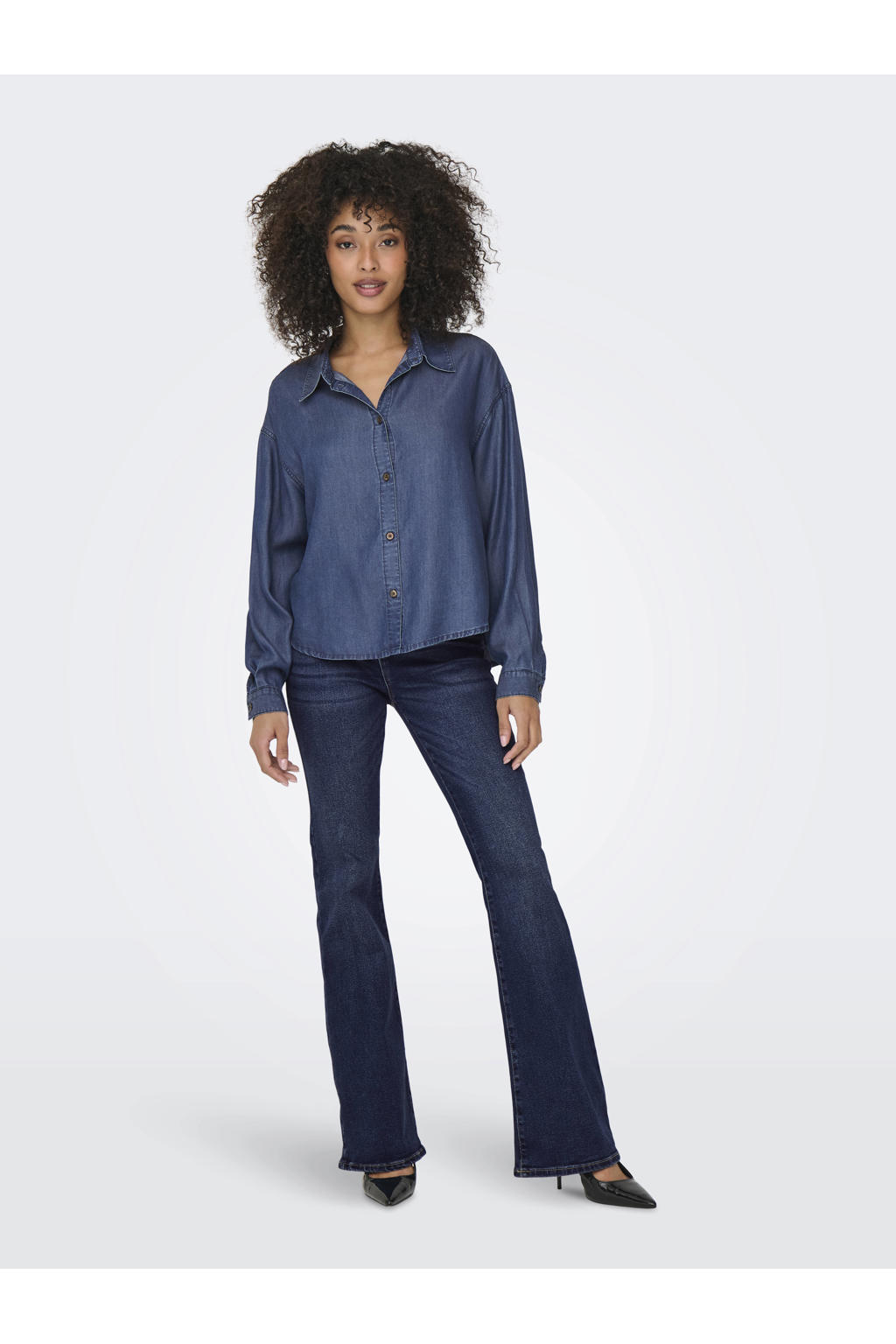 ONLY high waist flared jeans ONLHENNI dark blue denim rinse