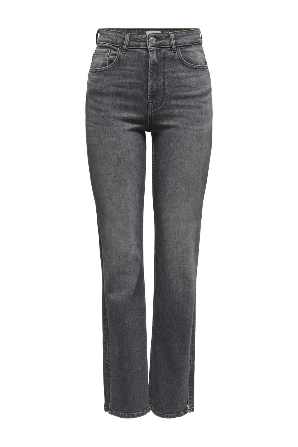 Grey denim dames ONLY high waist straight leg jeans van denim met rits- en knoopsluiting en effen
