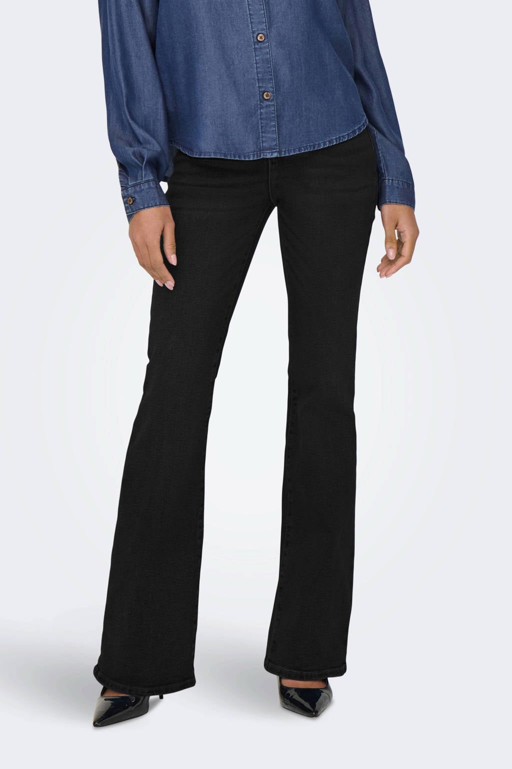 ONLY high waist flared jeans ONLHENNI dark blue denim rinse