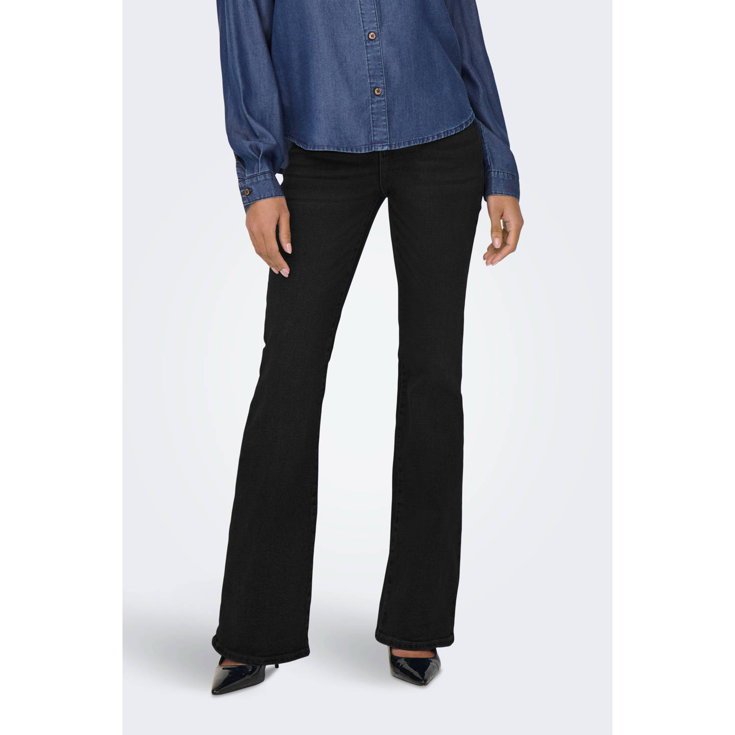ONLY high waist flared jeans ONLHENNI black denim