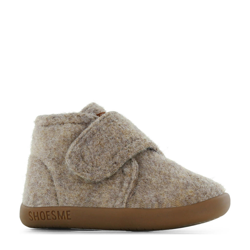 Taupe jongens en meisjes Shoesme baby schoenen van textiel met klittenband
