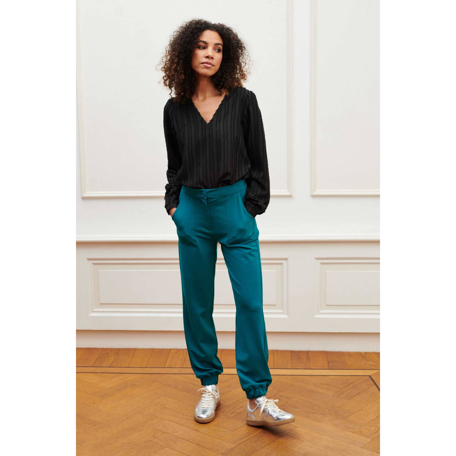 Lofty Manner blousetop met ingebreid patroon zwart