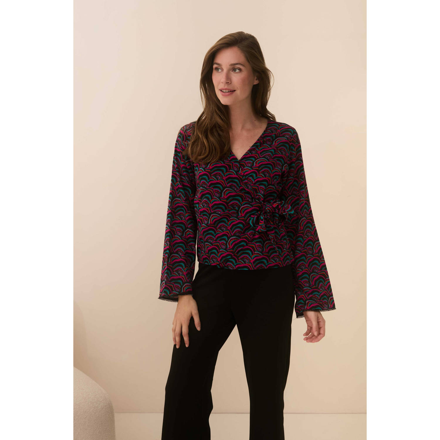 Lofty Manner overslag top met all over print roze zwart blauw