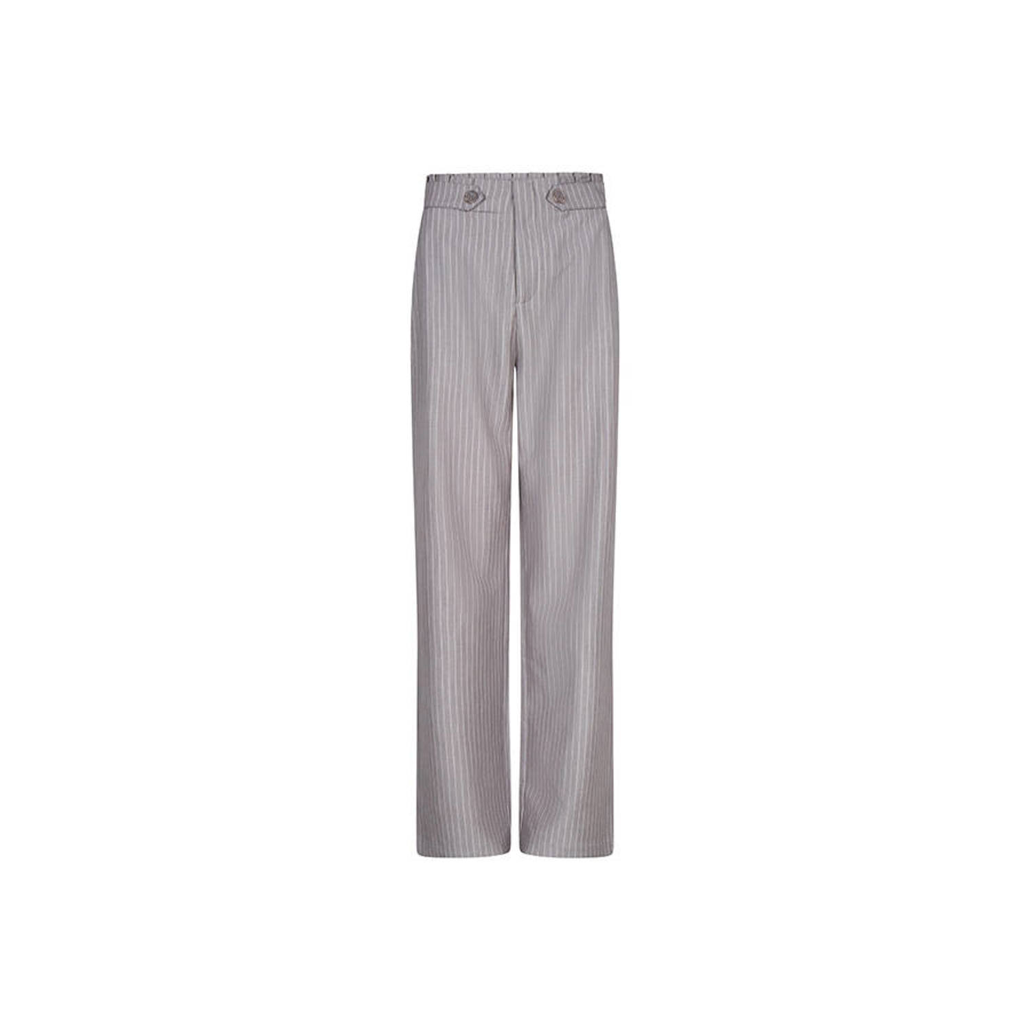 Lofty Manner high waist straight fit broek met krijtstreep grijs