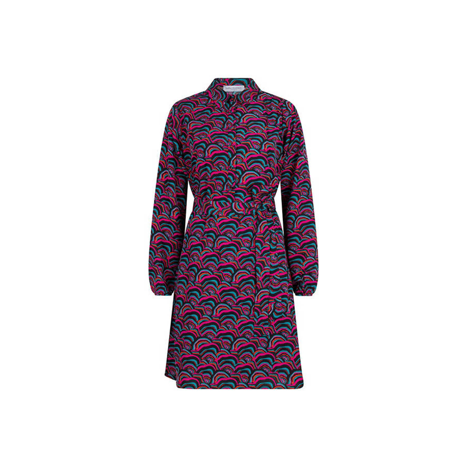 Lofty Manner jurk met all over print en ceintuur roze zwart blauw