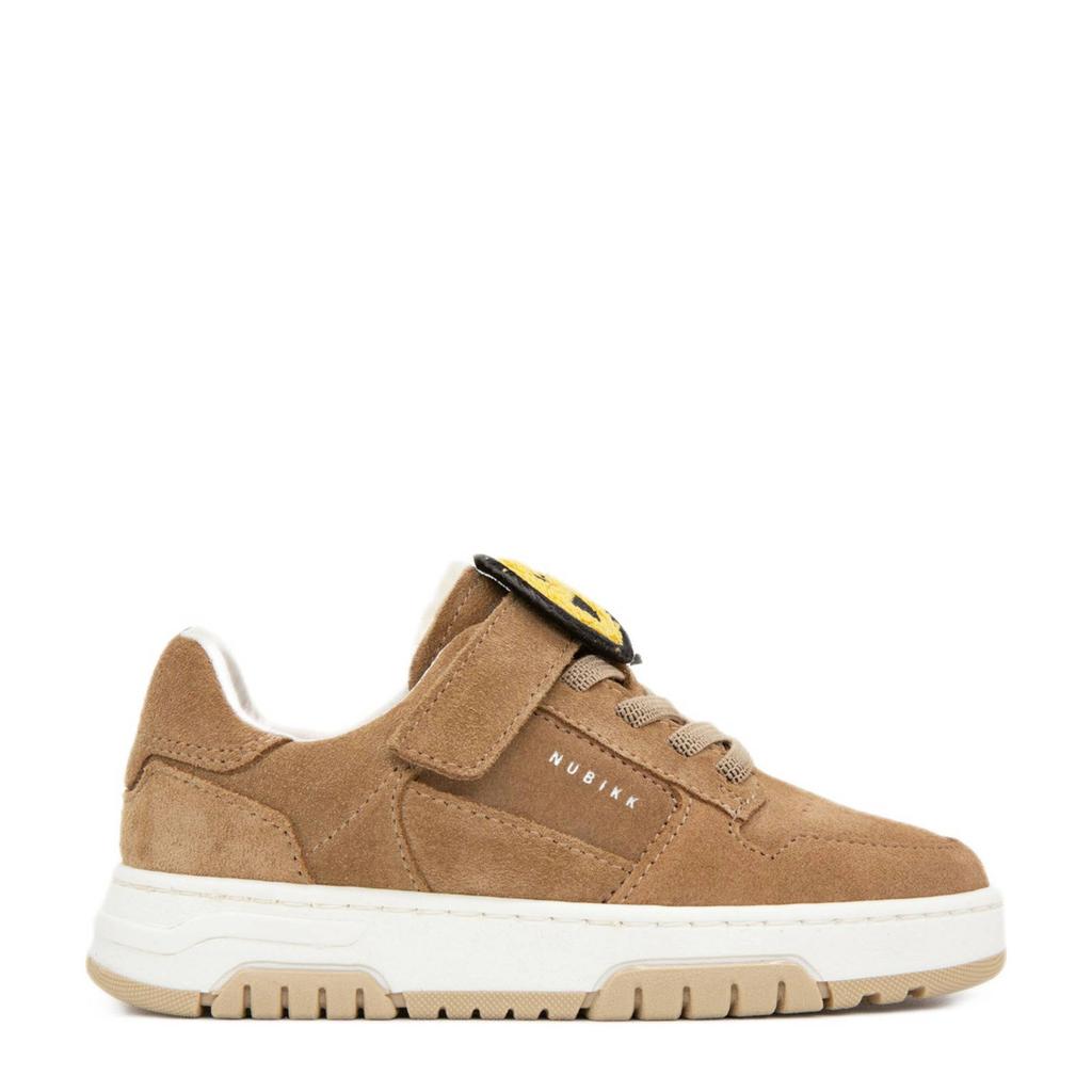 Camelkleurige jongens Nubikk Basket Teddy Jr suède sneakers met elastische veter- met klittenbandsluiting