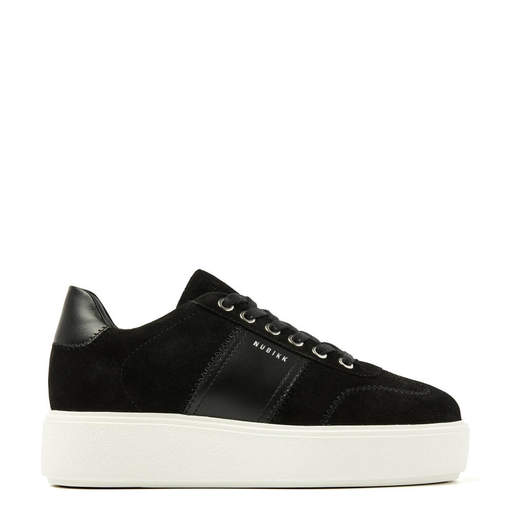Zwarte dames Nubikk Elise Wing suède sneakers met plateauzool, veters en effen