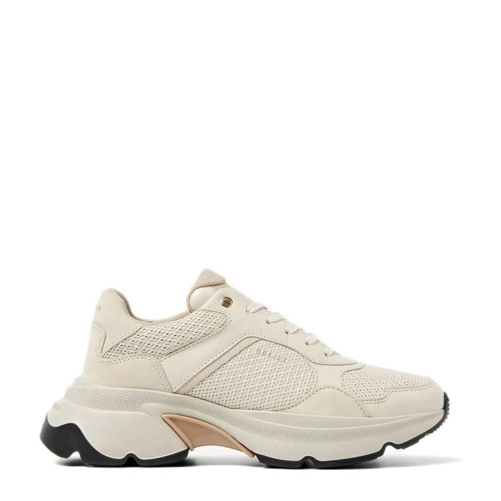 Beige dames Nubikk Ross Jaden chunky sneakers van leer met veters