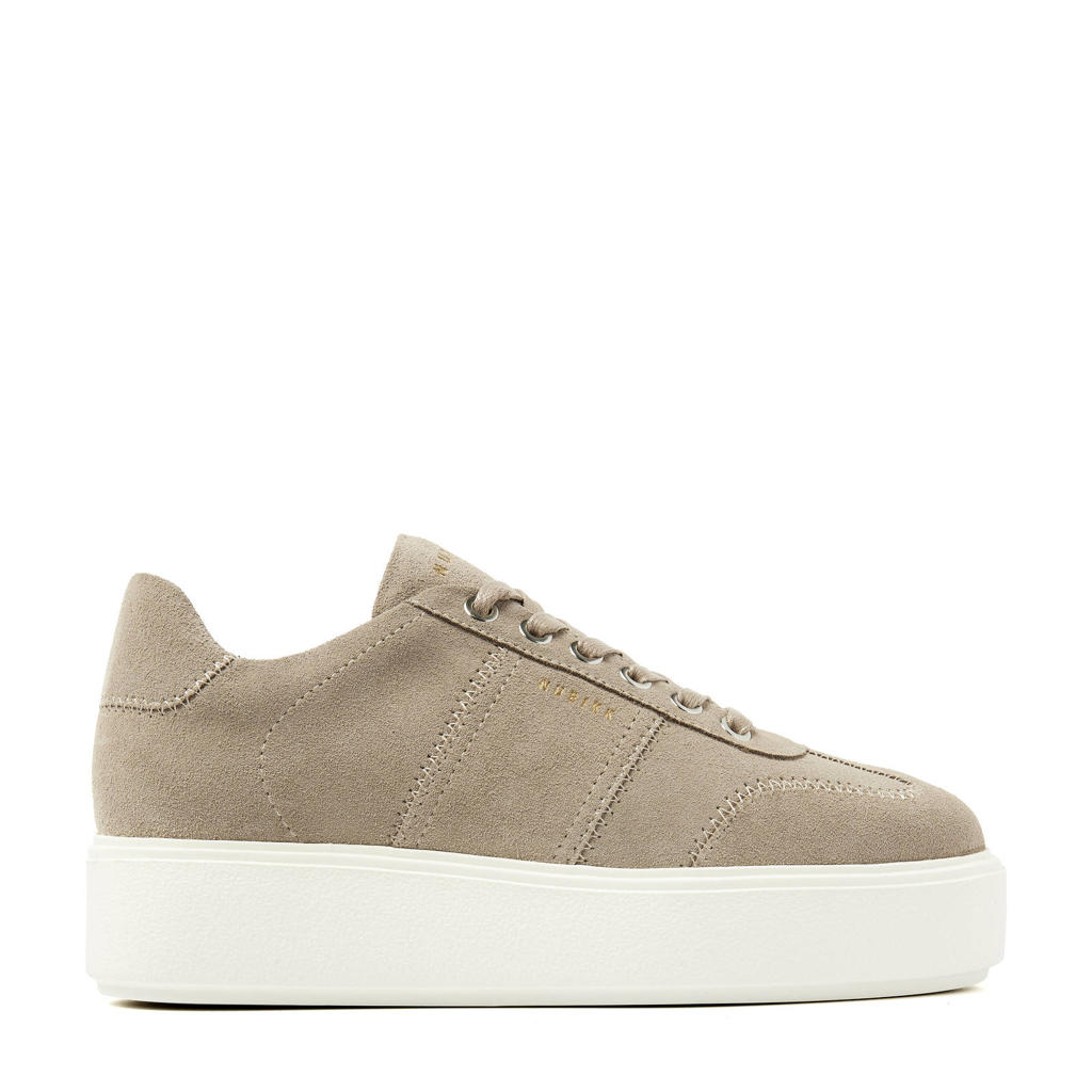 Beige dames Nubikk Elise Wing suède sneakers met veters