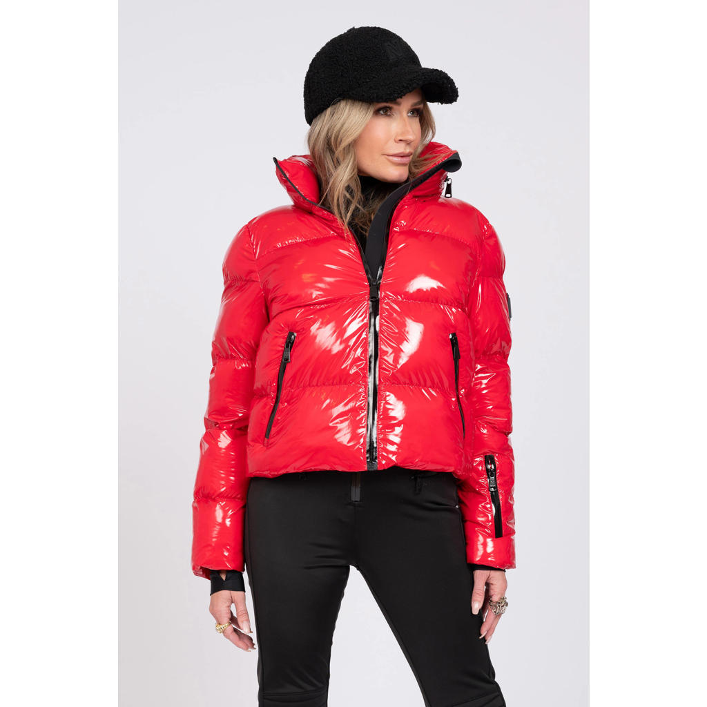 Rode dames NIKKIE ski-jack Gstaad Laquer van polyester met capuchon en ritssluiting