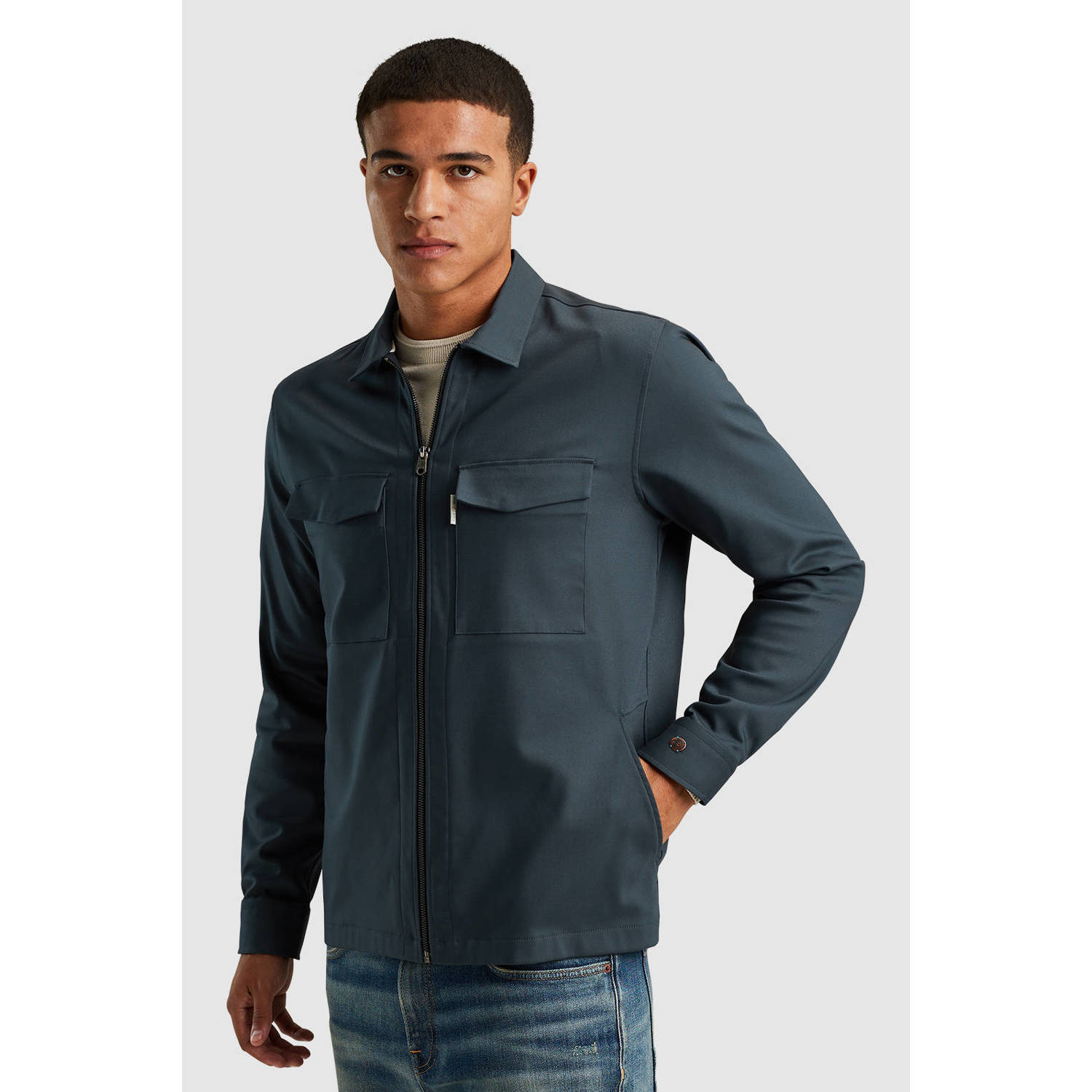 Cast Iron regular fit overshirt blauw