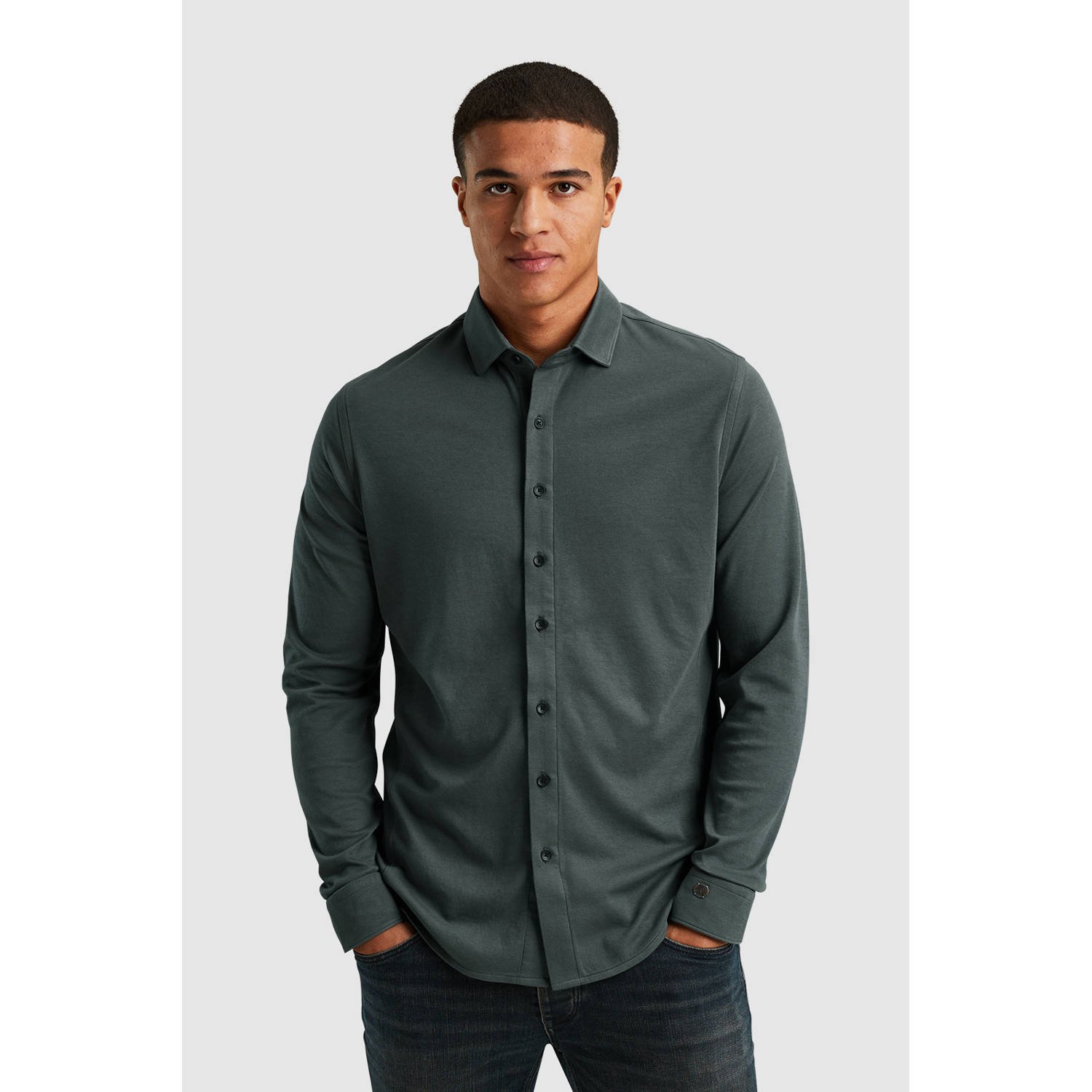 CAST IRON Heren Overhemden Long Sleeve Shirt Cf Tec Tone Interlock Jersey Groen