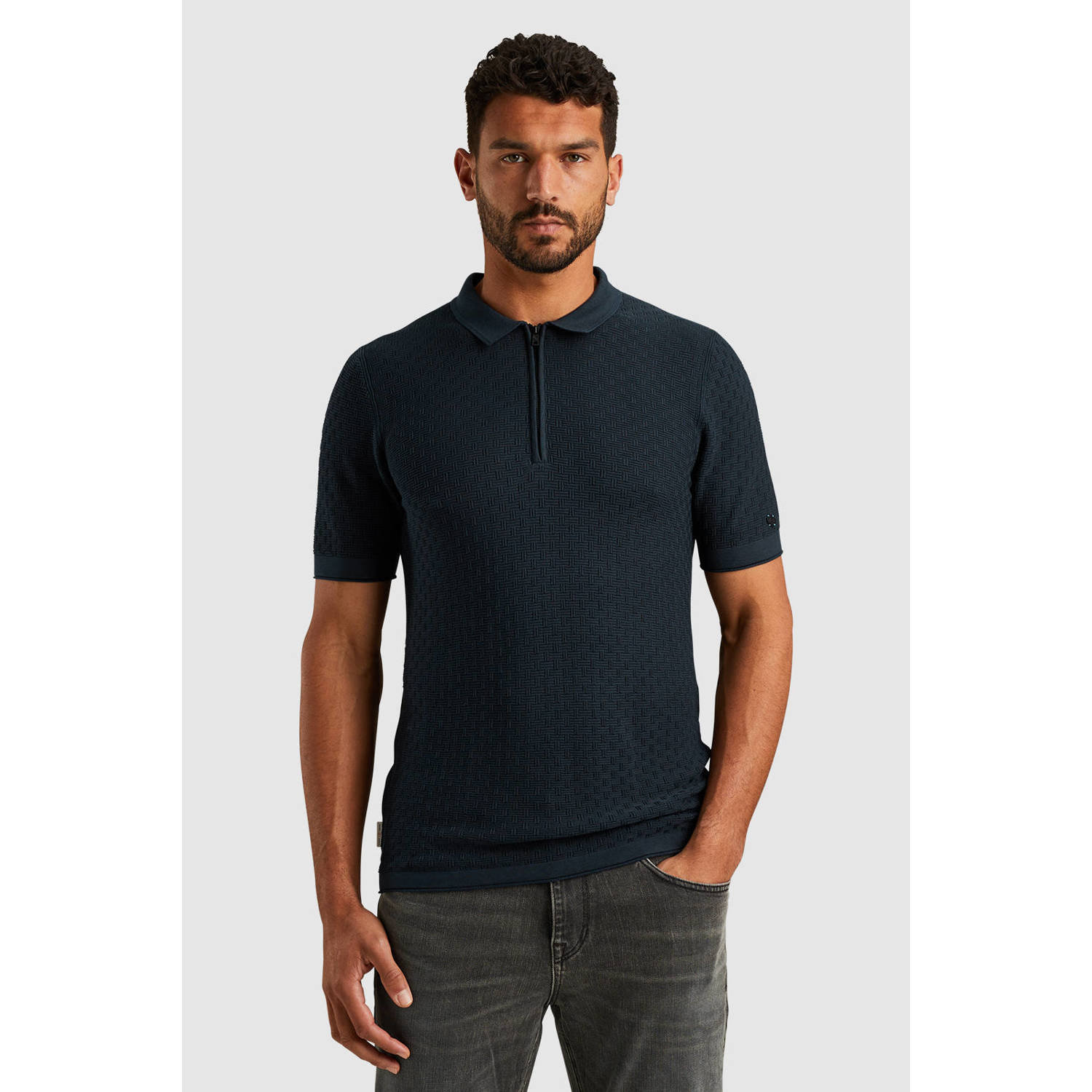 Cast Iron Korte Mouw Polo Katoen Modal Blue Heren