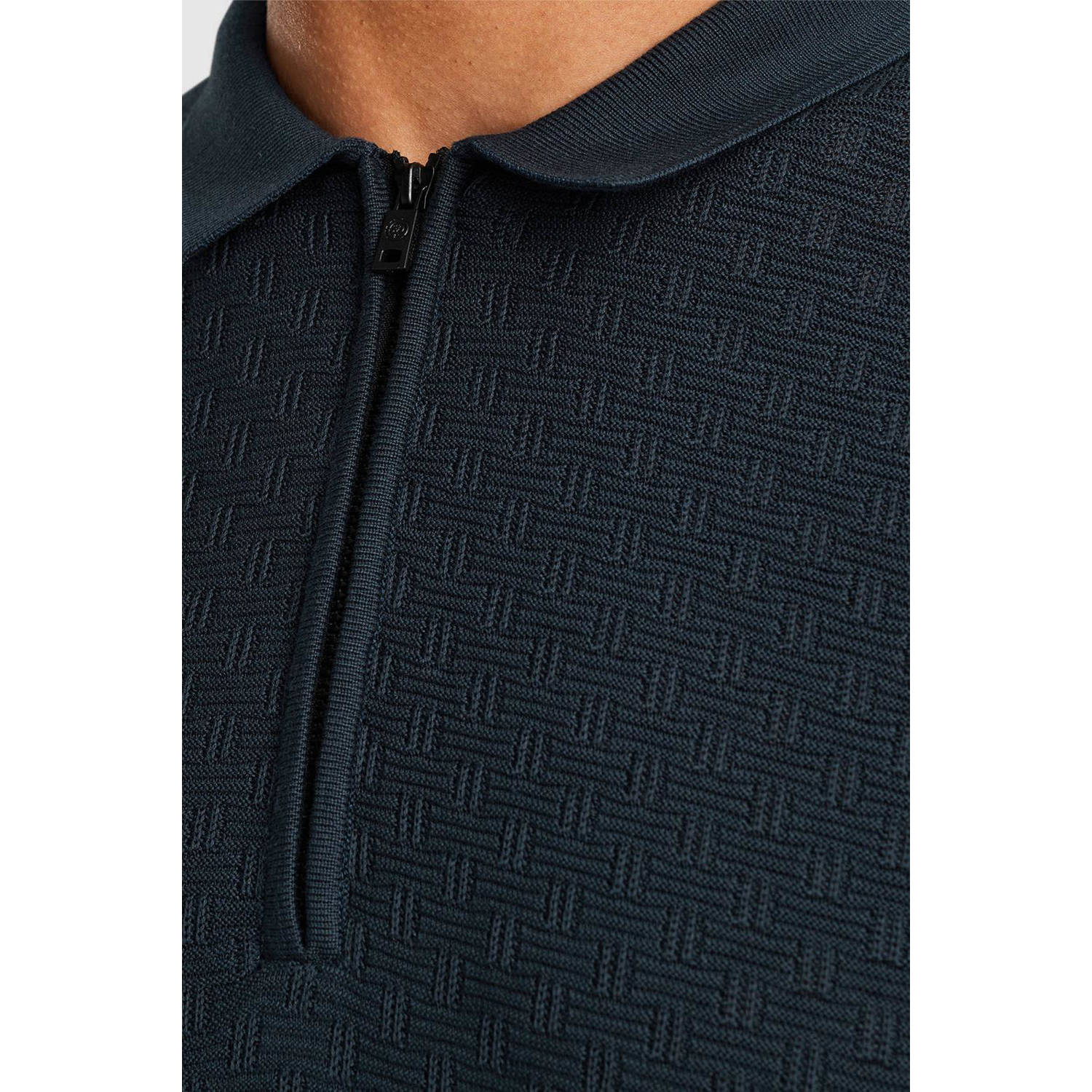 Cast Iron gebreide slim fit polo blauw