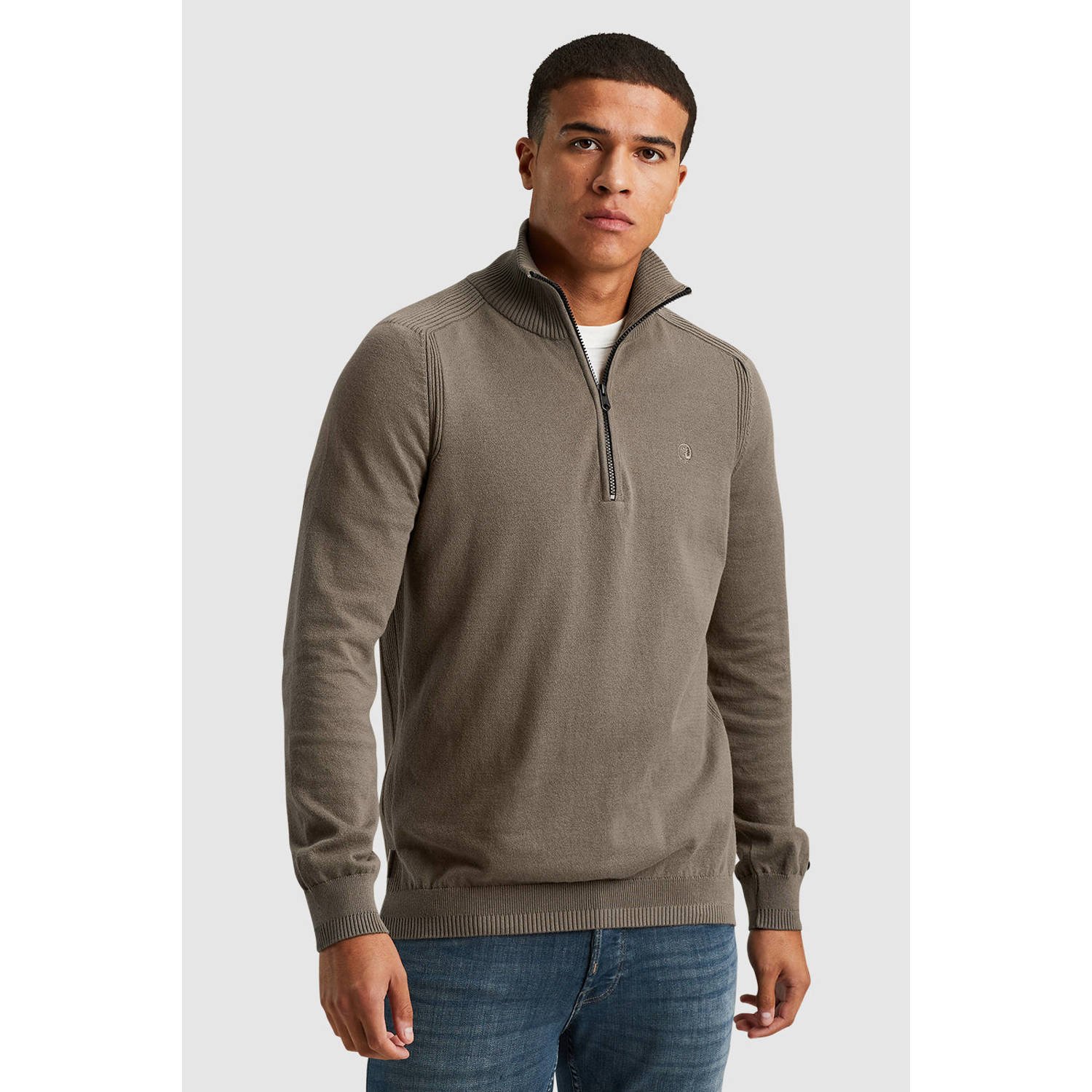CAST IRON Heren Truien & Vesten Half Zip Collar Cotton Stretch Bruin