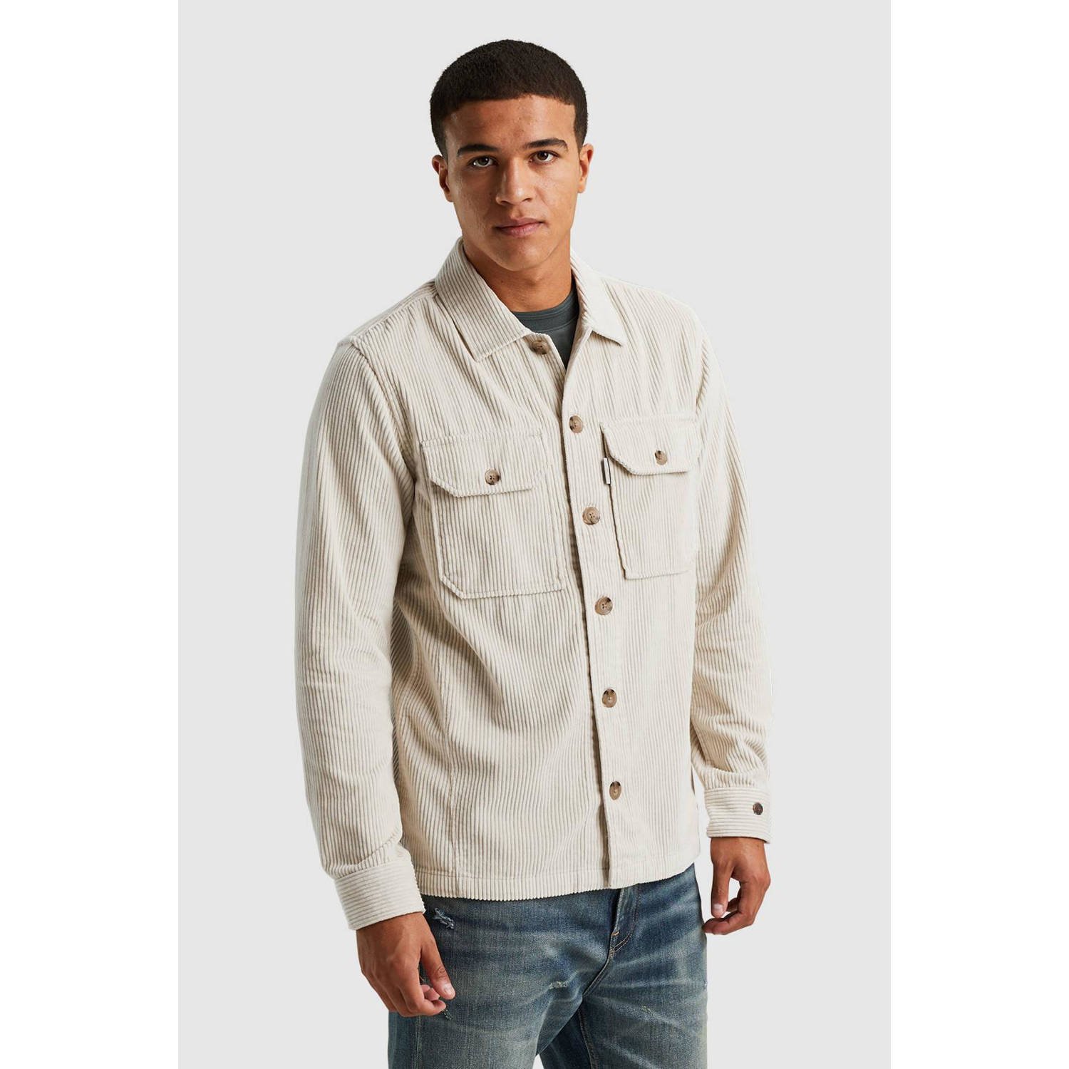CAST IRON Heren Overshirts Long Sleeve Shirt Solid Ribcord Wit