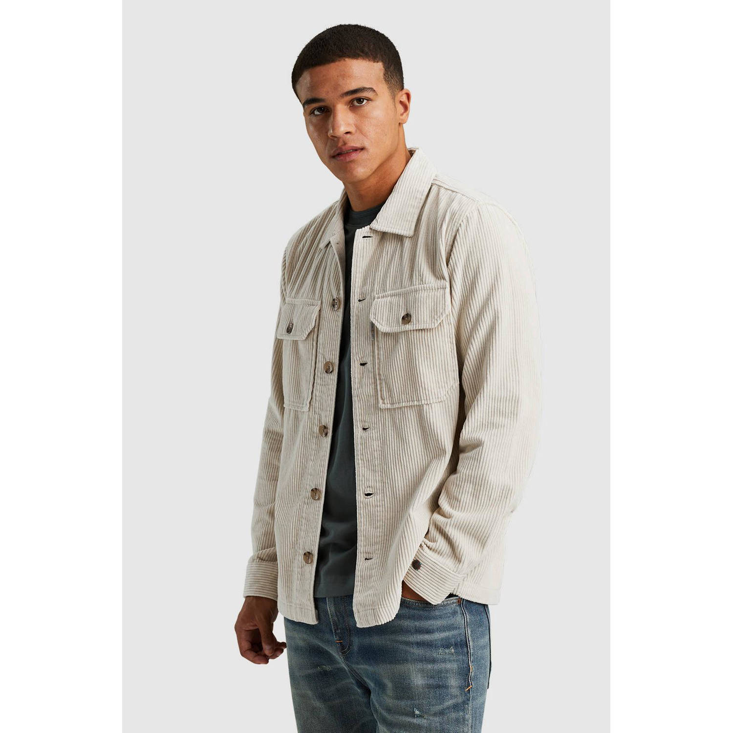 Cast Iron ribgebreid regular fit overshirt beige