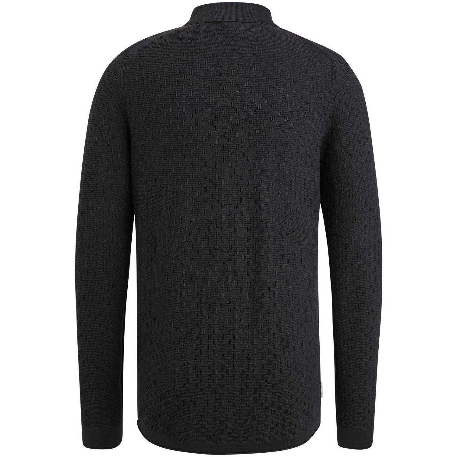 Cast Iron gebreide polo met ingebreid patroon zwart