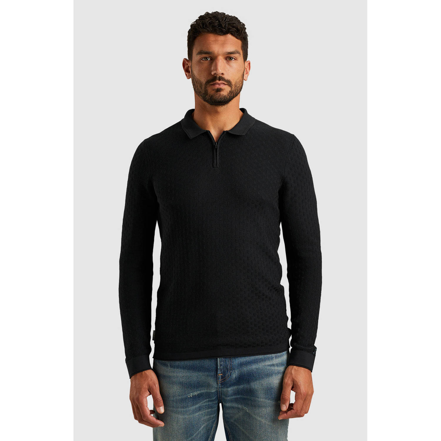 CAST IRON Heren Polo's & T-shirts Long Sleeve Polo Cotton Modal Zwart