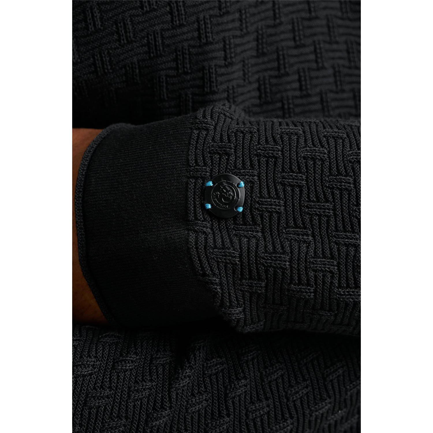 Cast Iron gebreide polo met ingebreid patroon zwart