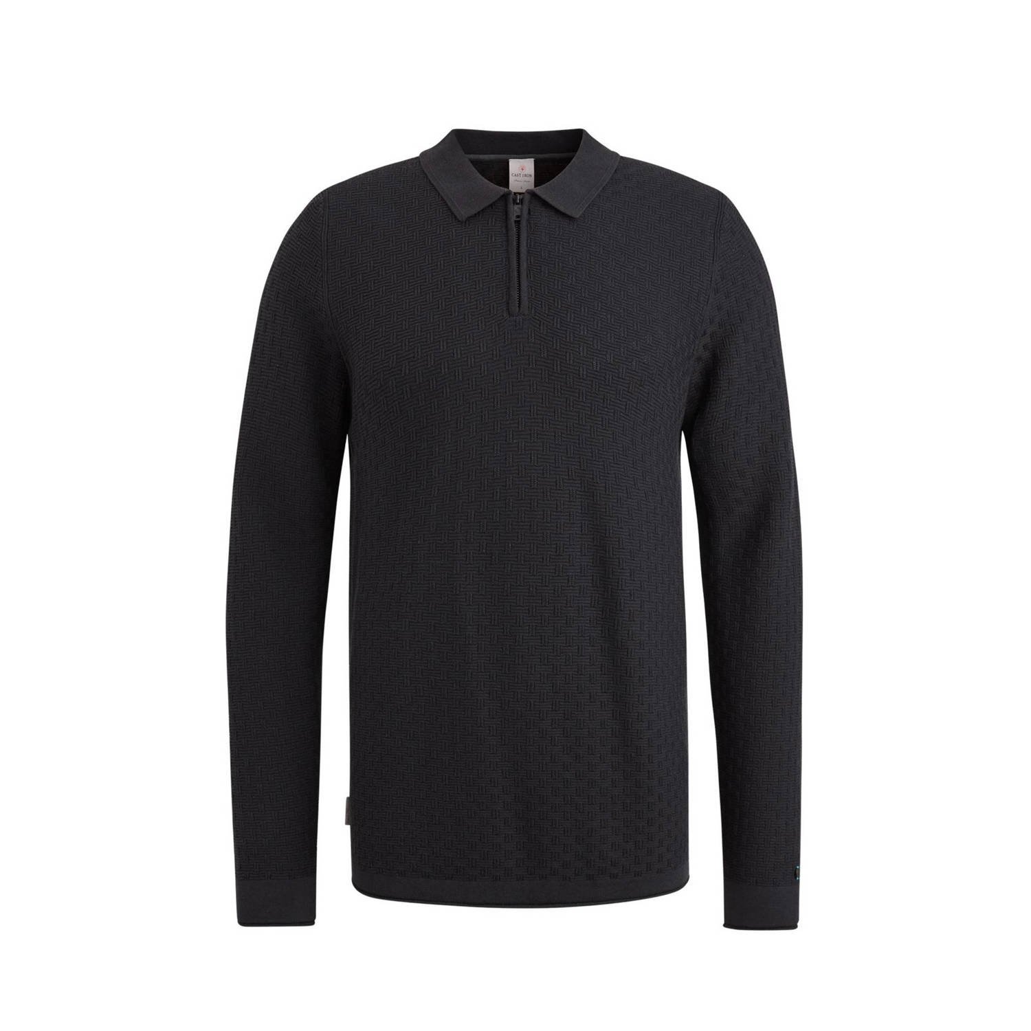 Cast Iron gebreide polo met ingebreid patroon zwart
