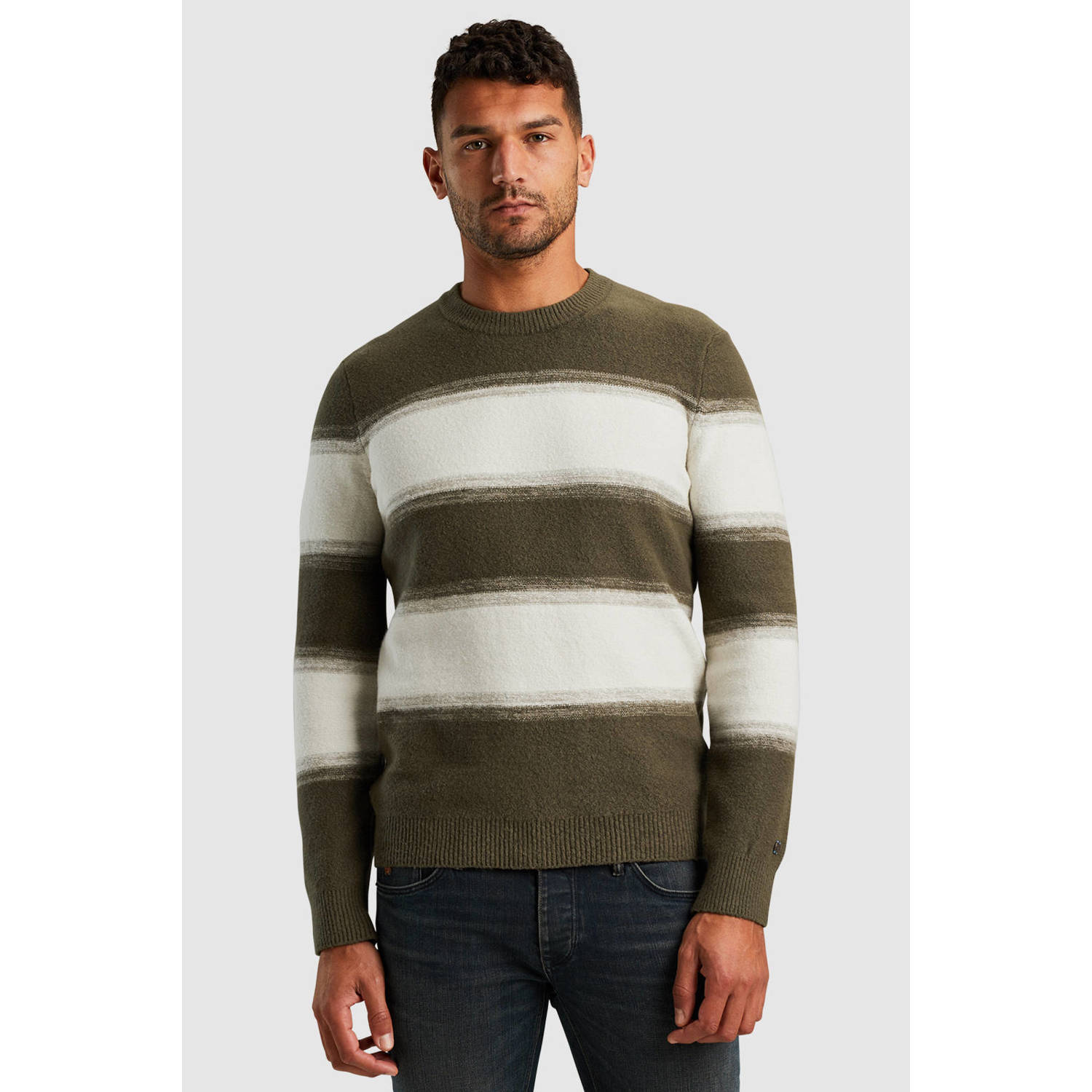 Cast Iron Katoenmix Crewneck Pullover Green Heren
