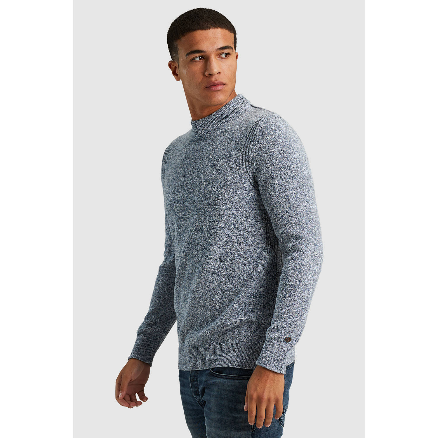 Cast Iron Mock Neck Katoenmix Pullover Gray Heren
