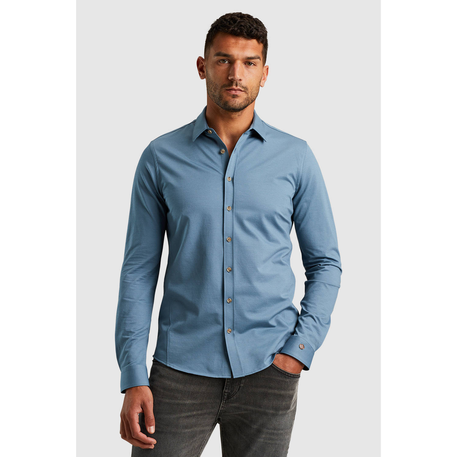 Cast Iron Lange Mouw Twill Jersey Shirt Blue Heren
