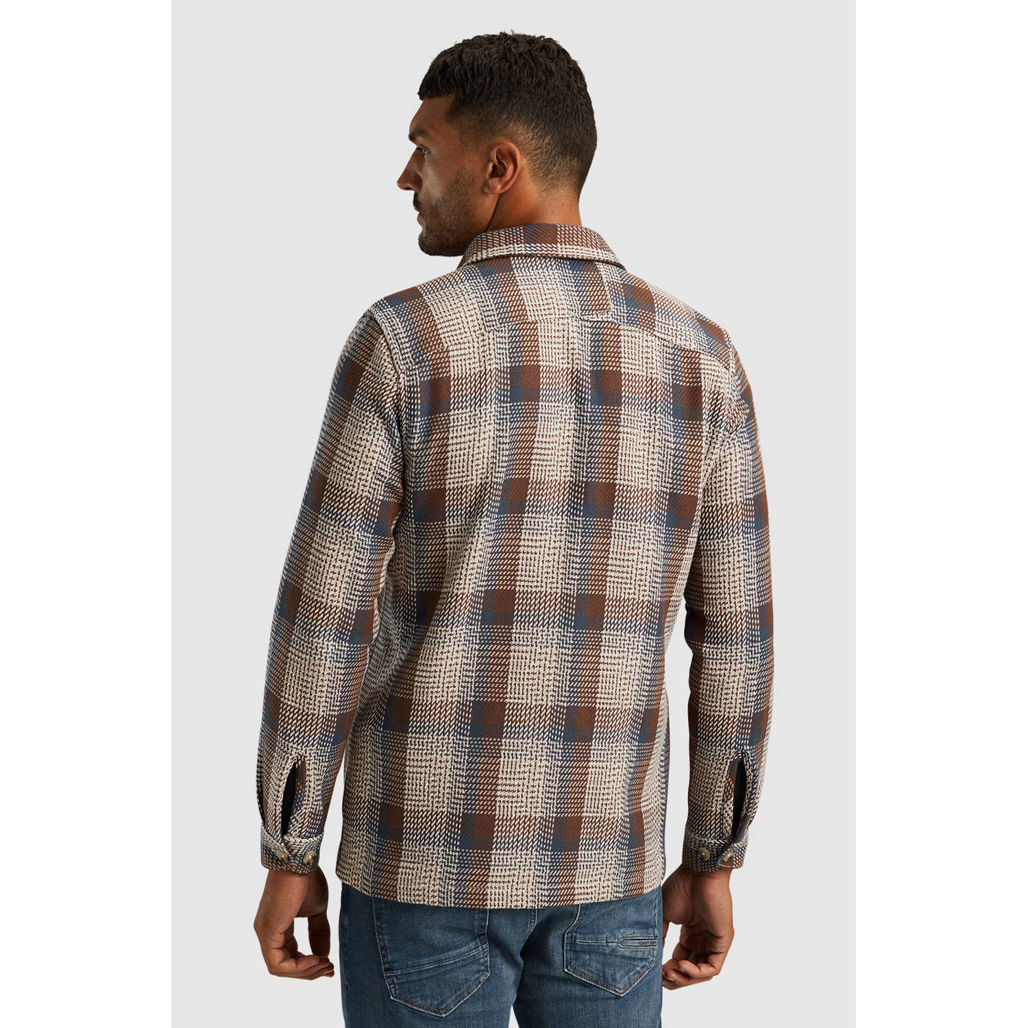 Cast Iron geruit regular fit overshirt bruin