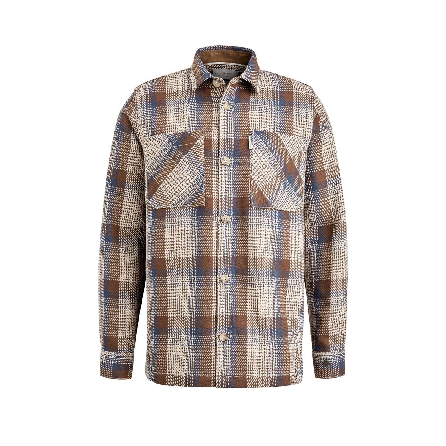 CAST IRON Heren Overhemden Long Sleeve Shirt Heavy Check Bruin