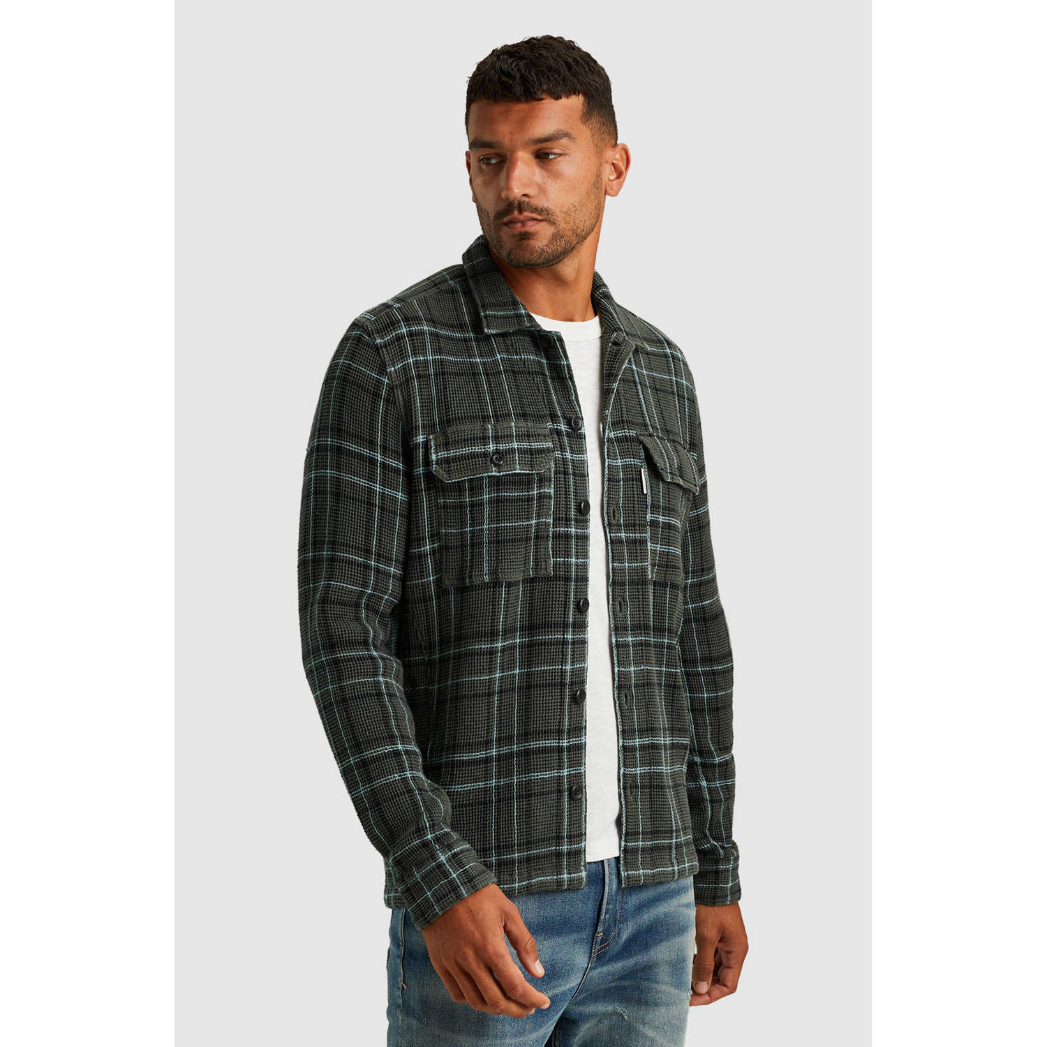 CAST IRON Heren Overshirts Long Sleeve Shirt Yd Check Regular Fit Groen