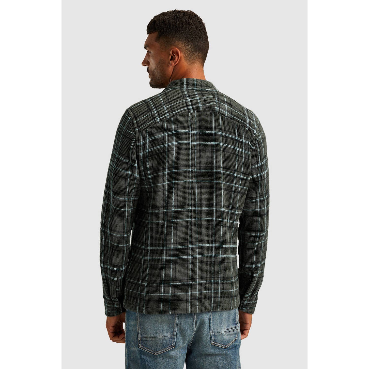 Cast Iron geruit overshirt met ingebreid patroon groen