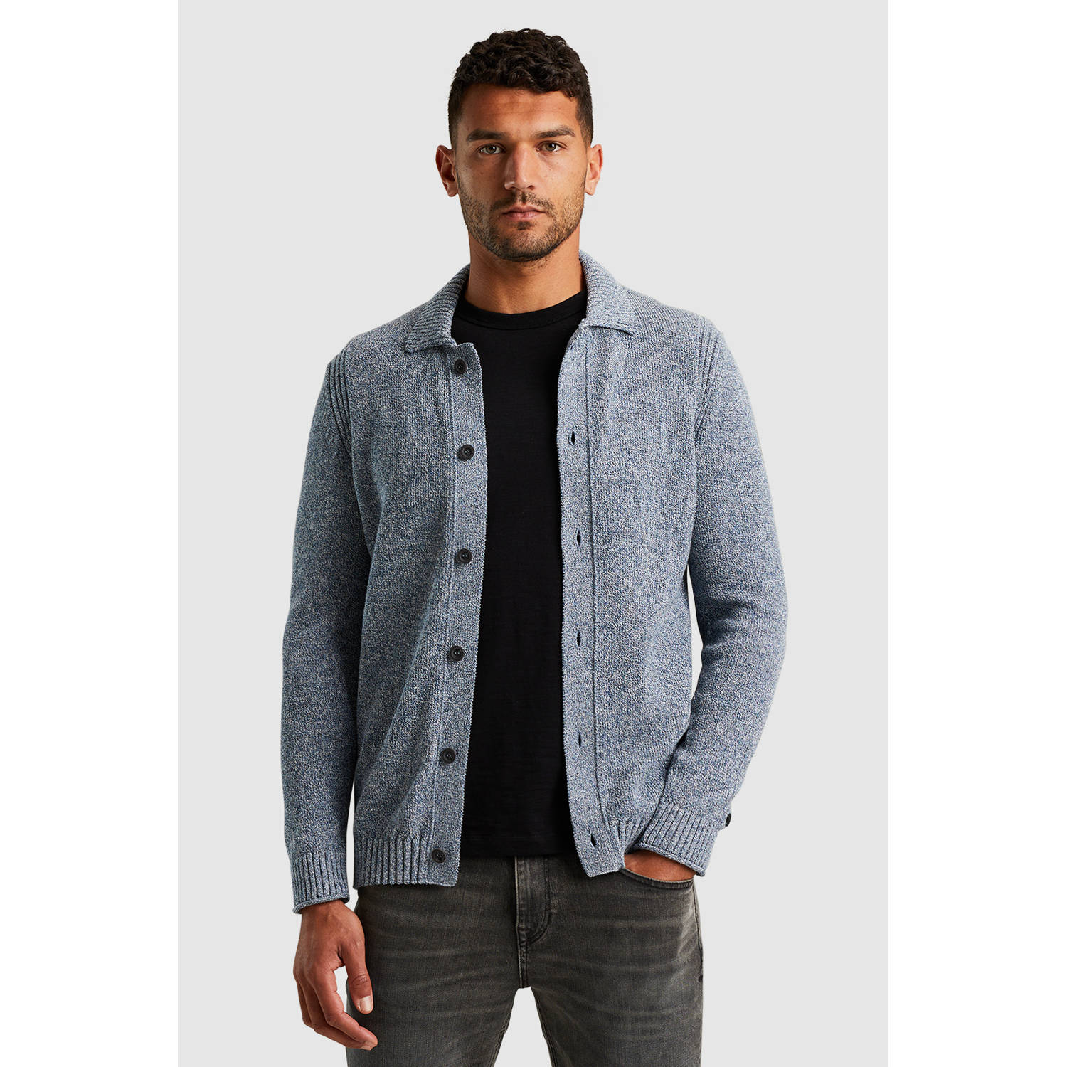 Cast Iron gebreid vest blauw grof gebreid