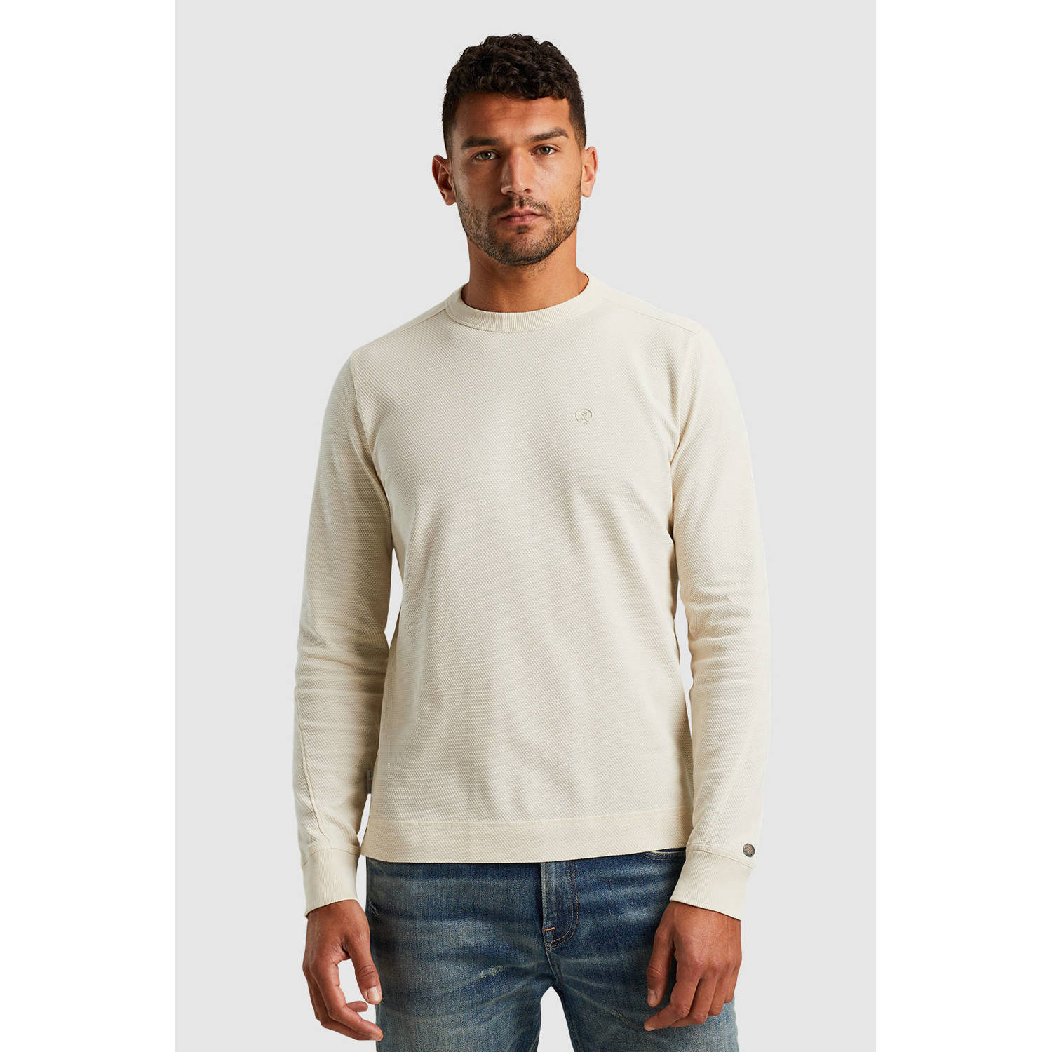Cast Iron gebreide regular fit longsleeve ecru