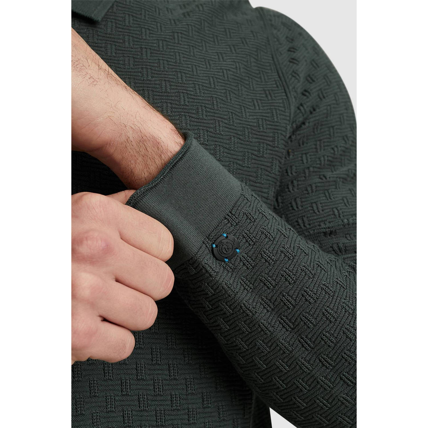 Cast Iron gebreide polo met ingebreid patroon donkergroen