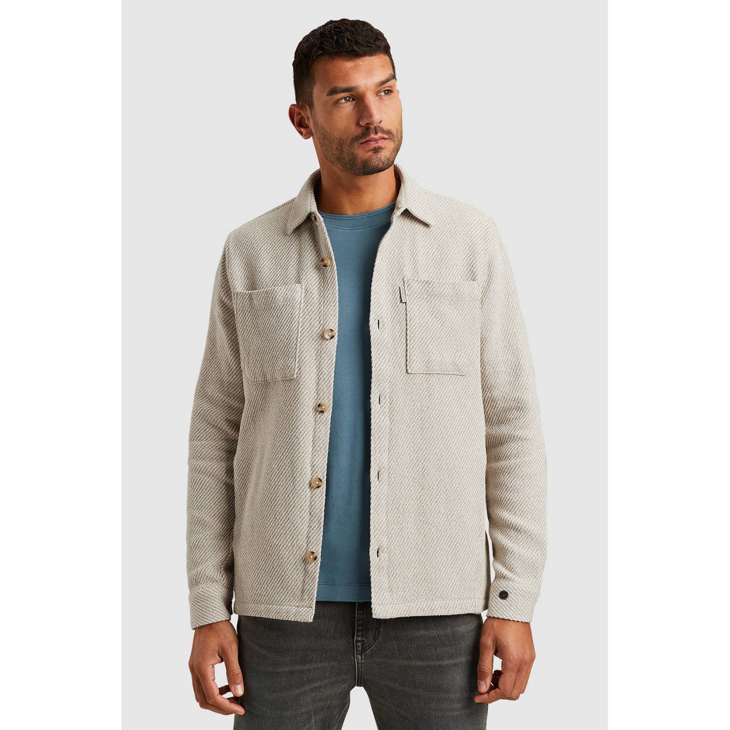 Cast Iron Gestructureerd Overshirt Lange Mouw Regular Fit Gray Heren