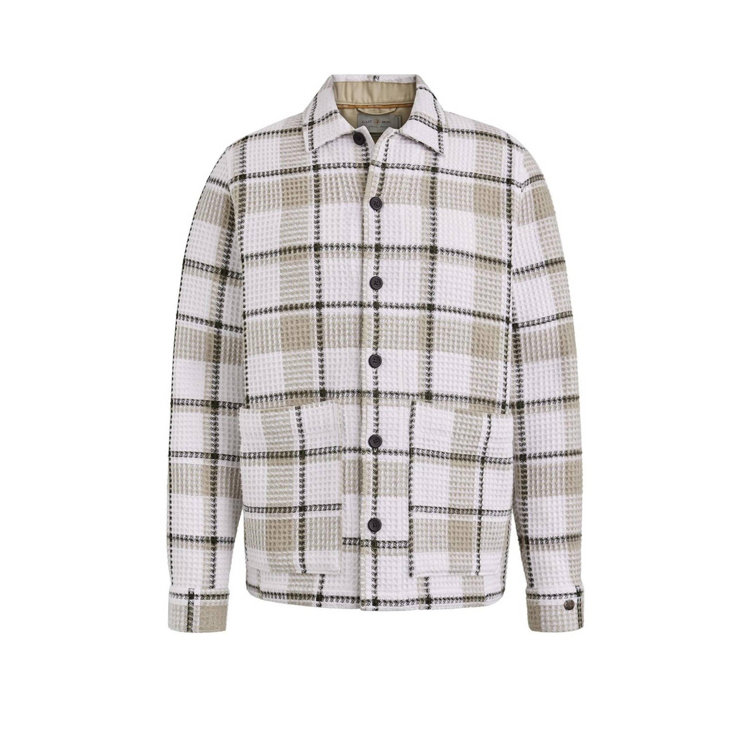 Cast Iron geruit overshirt beige