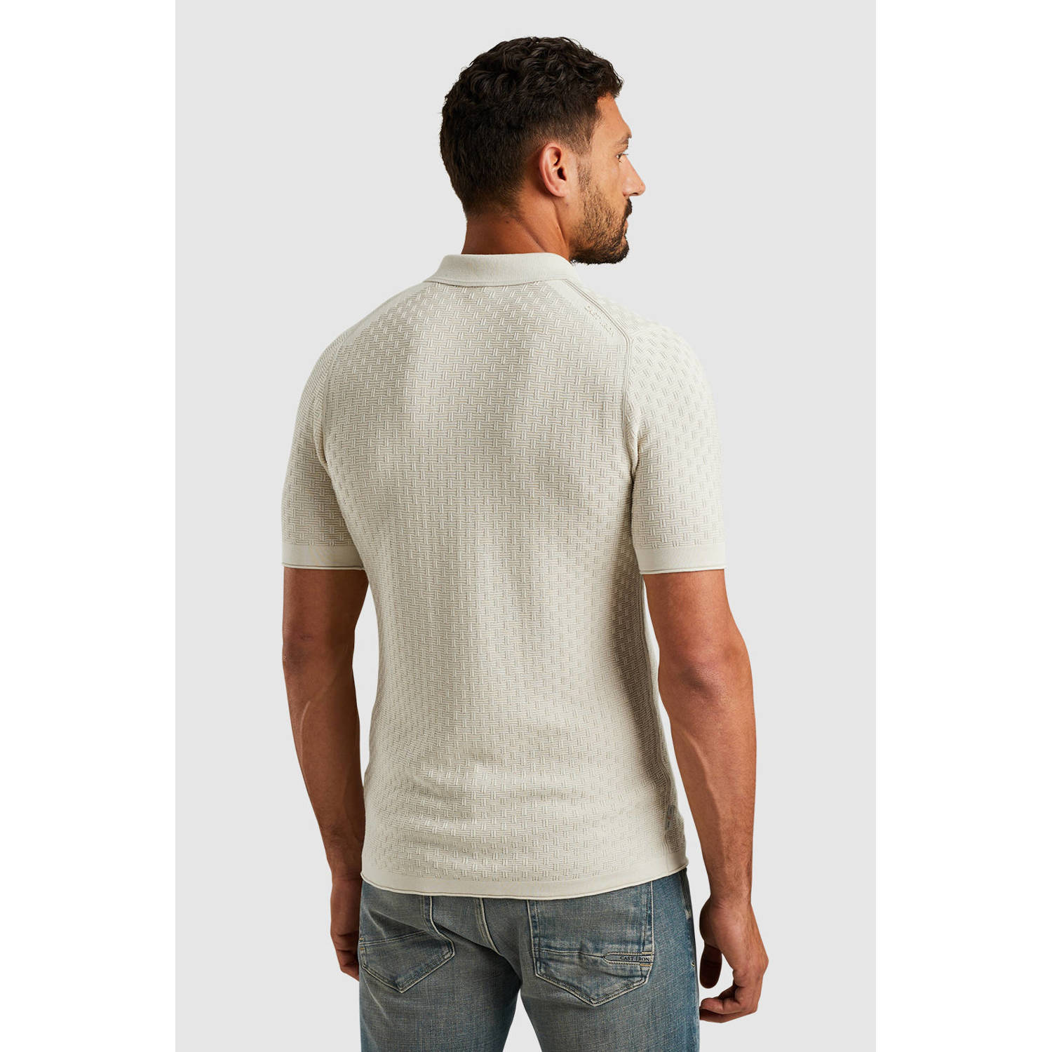 Cast Iron gebreide slim fit polo ecru